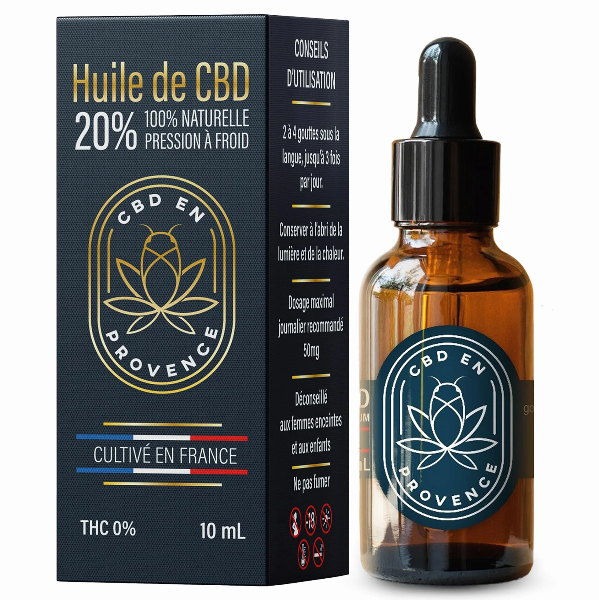 Olio Premium 20% pressato a freddo | Formula naturale | Made in France | Coltivato in Provenza | 10ml (20%) (natura)