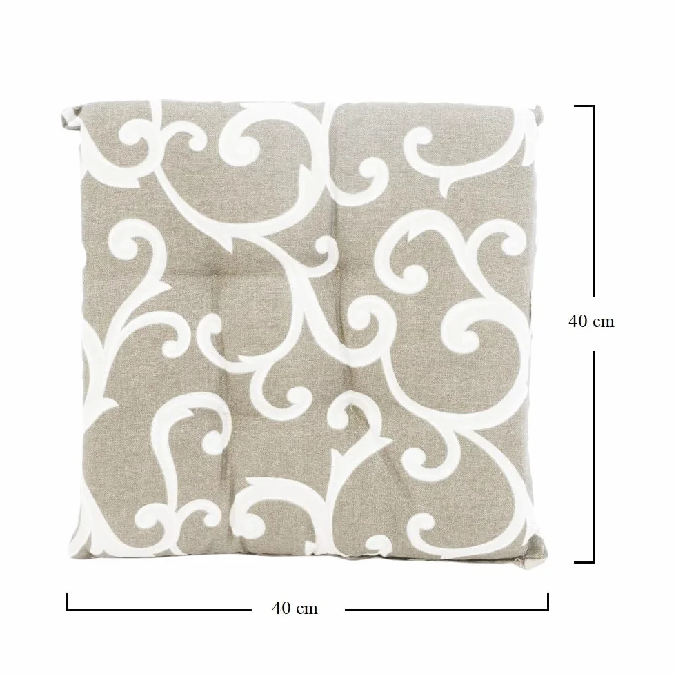 VIRSUS Set 6 Cuscini per Sedie a 4 Punti 40x40 cm, Coprisedia da Cucina con Lacci, Imbottitura Poliestere e Rivestimento Cotone, Made in Italy Beige Fantasia
