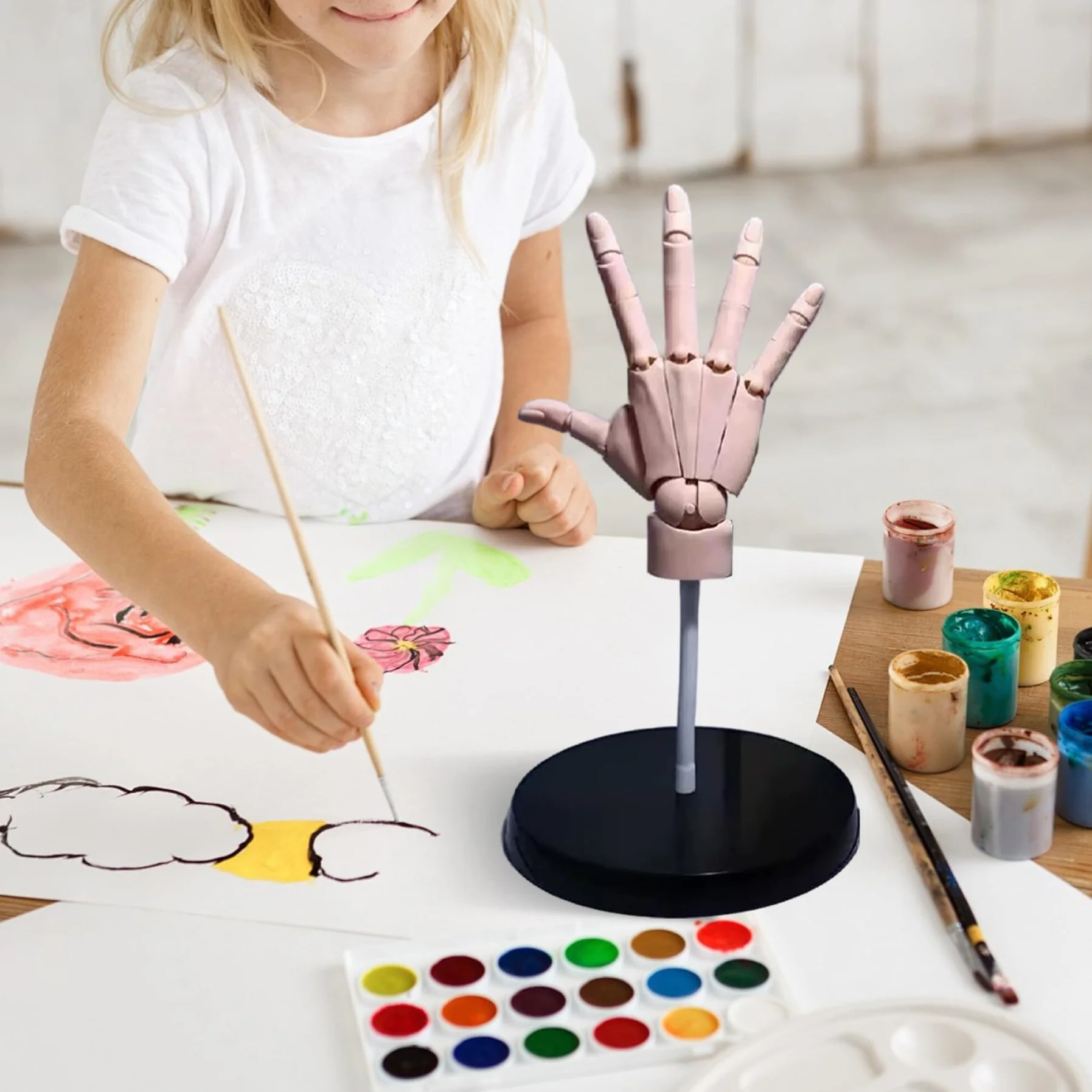 Modello di mano flessibile articolata in PVC con giunto e base mobile per disegno e pittura