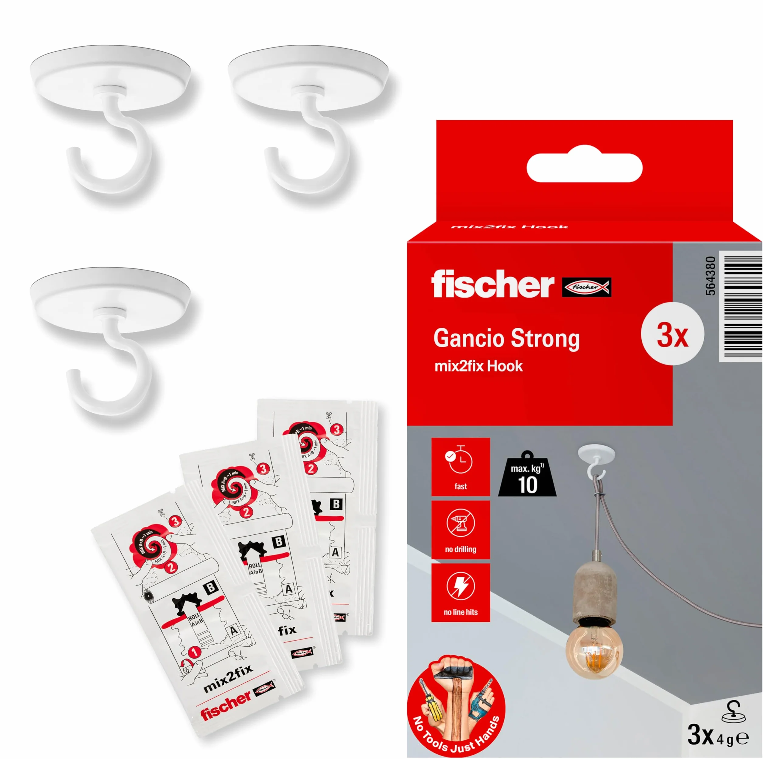 Fischer Gancio Strong Ganci Adesivi Colla Bicomponente 10 Kg 3 Pezzi