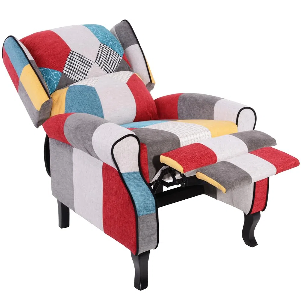 BAKAJI Poltrona Sedia Reclinabile Rivestita e Imbottita con Design Patchwork, Stile Toppe, Arredamento Casa Ideale per Lettura e Riposo, Schienale Comodo Ergonomico per Postura Dritta (Brown)