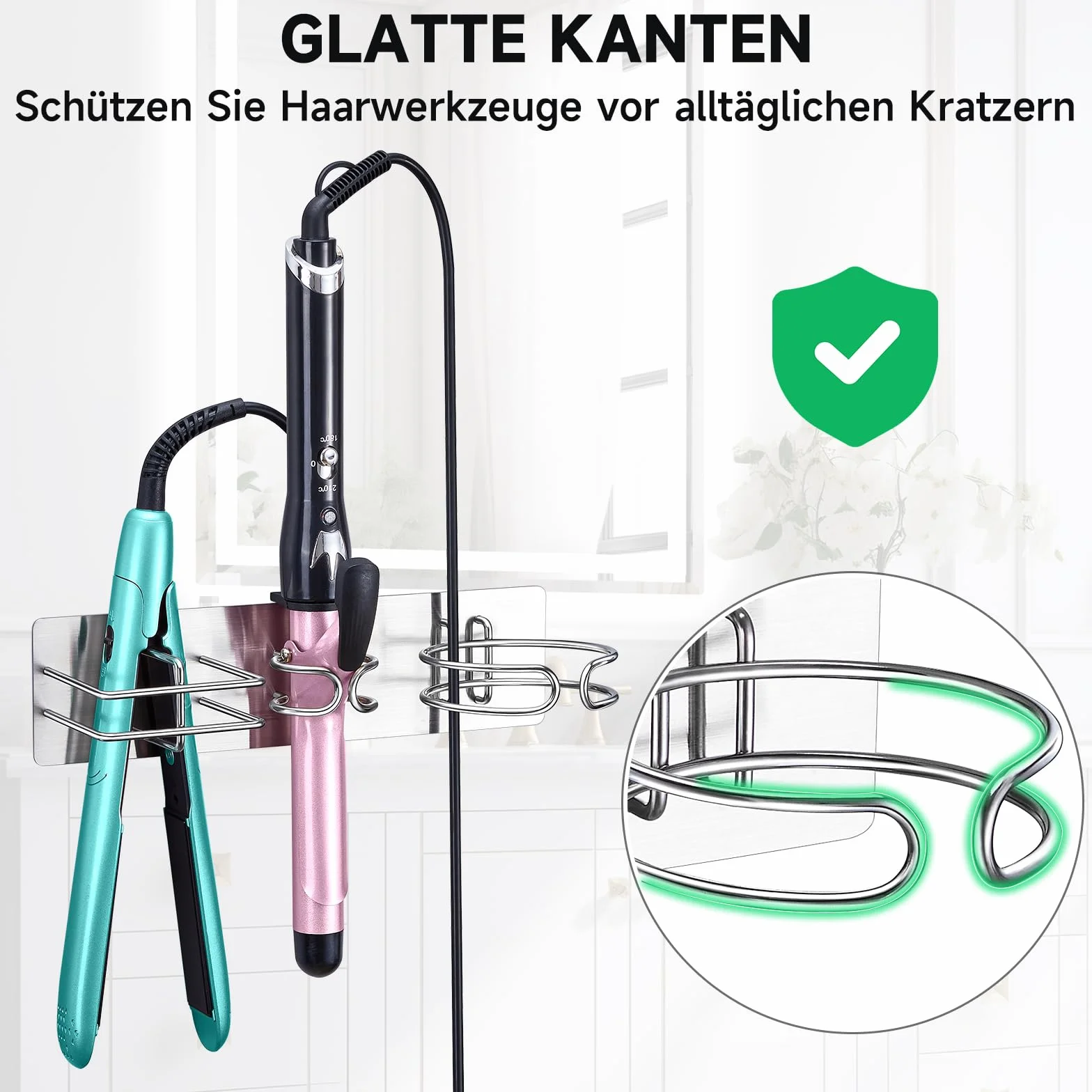 YYBO Porta Phon da Muro, 3 in 1 Supporto per Asciugacapelli, Piastra Capelli, Ferro Arricciacapelli, Metallo Porta Asciugacapelli e Piastra Adesivo (Argento)