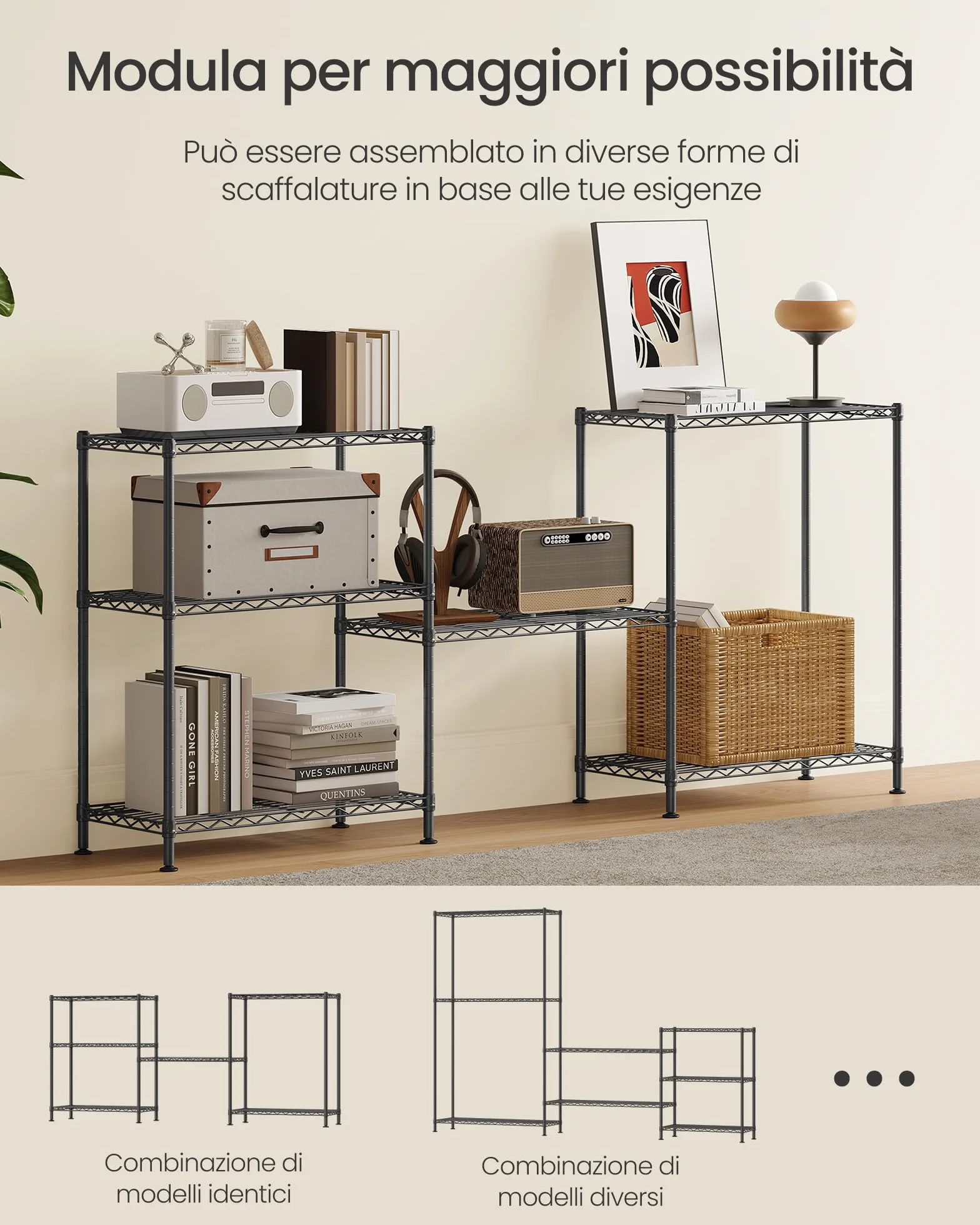 SONGMICS Scaffale Portaoggetti 3 Livelli, Ripiani Regolabili, 30 x 60 x 77 cm, Nero Inchiostro