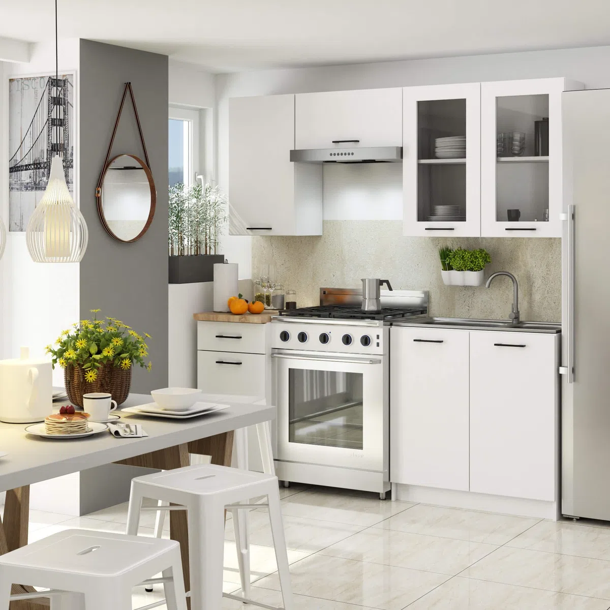 AKORD | Pensile da Cucina a Parete - Vetrina Sospesa in Vetro 80 cm, H720 | 2 Ripiani e 2 Anta Armadio da Cucina | Componibile Mobili da Cucine Armadi | Pannello laminato | Bianco
