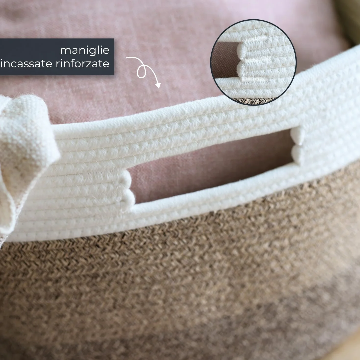 Cesto portabiancheria in cotone angolare con manici 55 x 43 x 30 cm Bianco-Marrone