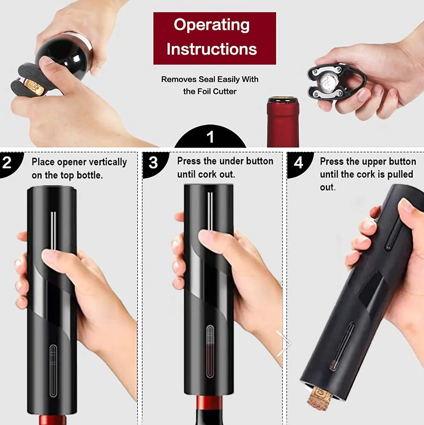 Cavatappi Elettrico 6 In 1 Set con Base, Taglierina, Versatore, Tappo Silicone Vuoto, Ricarica USB