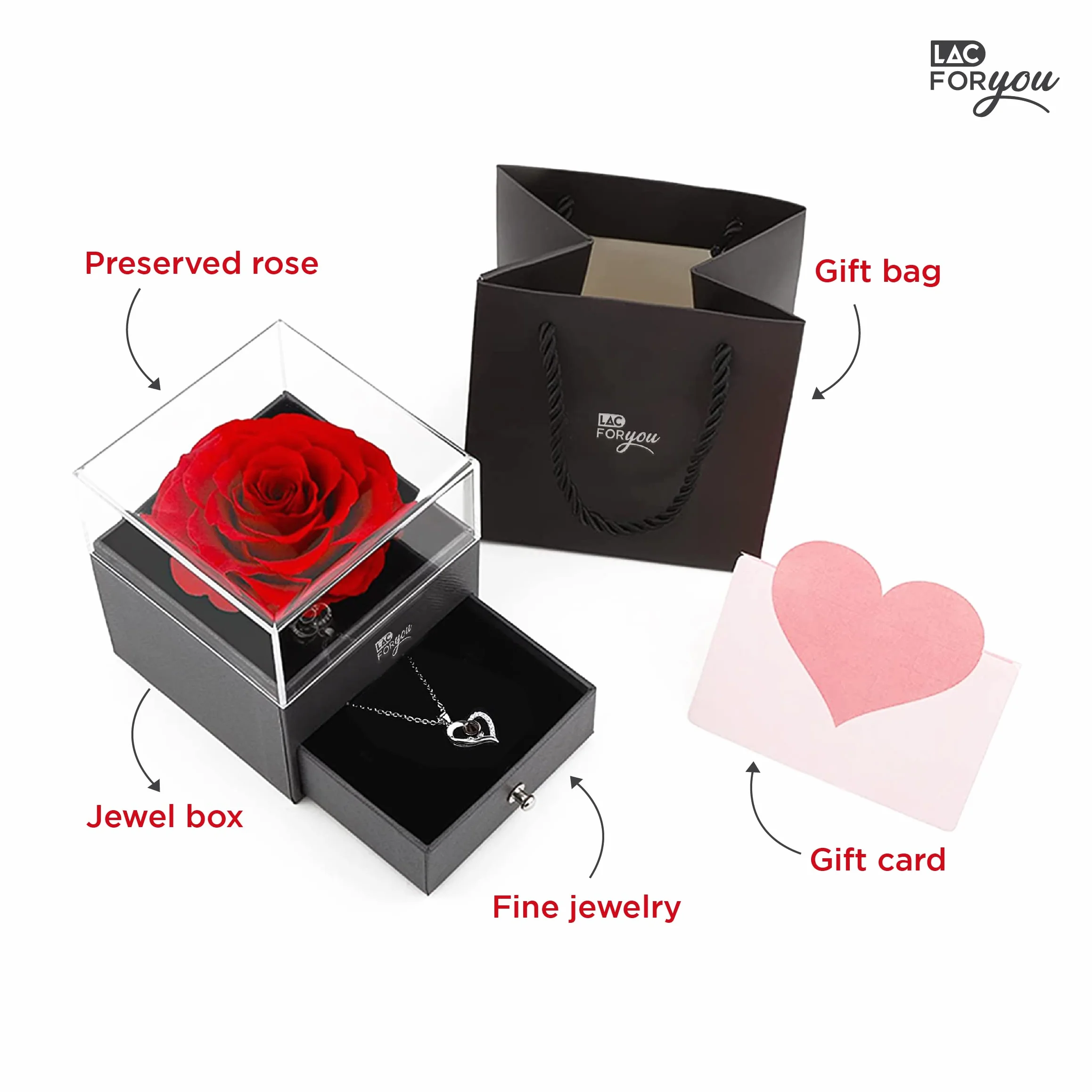 LAC FOR YOU Rosa Stabilizzata Vera Collana Idea Regalo Donna Compleanno Anniversario Rosa Eterna Mamma Fidanzata