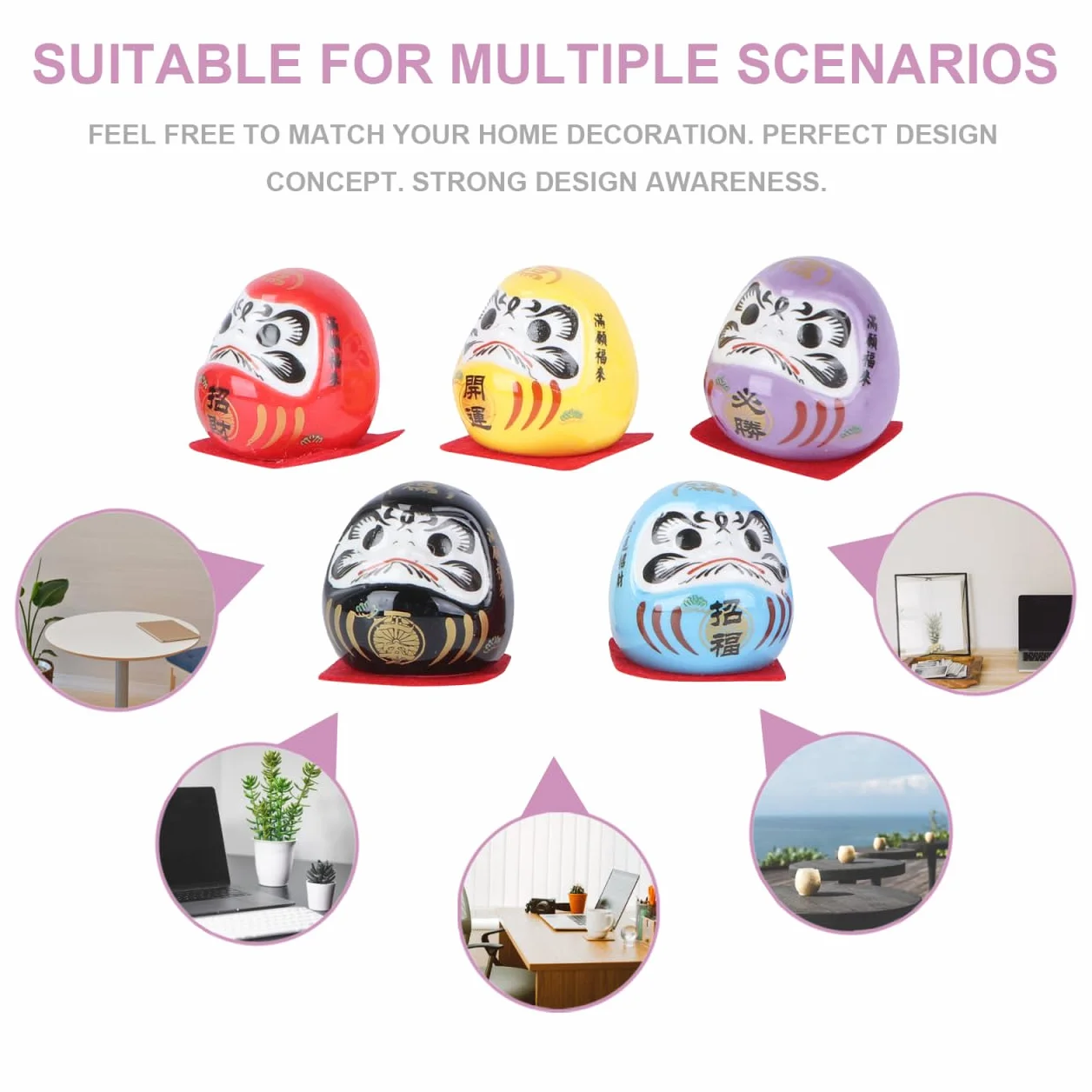 PRETYZOOM Set di 5 Bambole Darum Giapponesi in Ceramica - Soprammobili Tradizionali Miniatura per Decorazione Casa