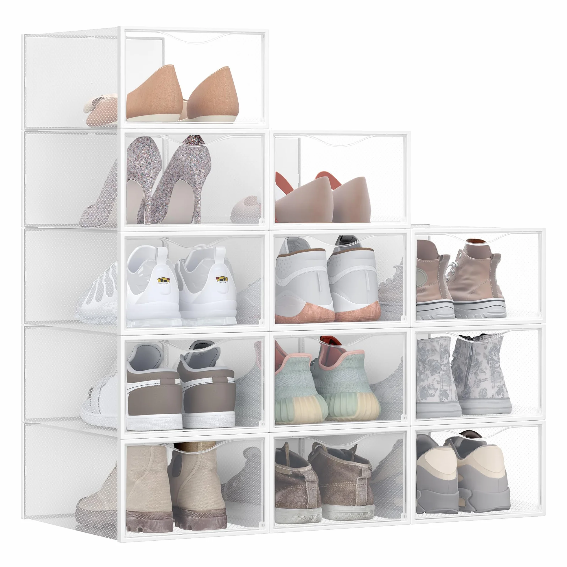 SONGMICS Scatole Contenitori per Scarpe in Plastica Trasparenti 12 Pezzi 33,2 x 23 x 14,5 cm Impilabili