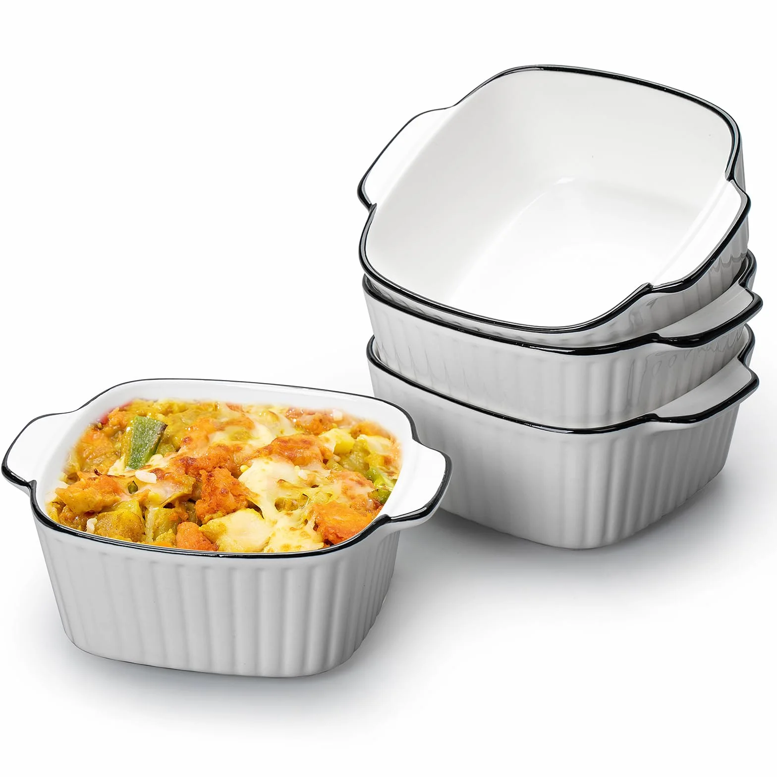 Teglia da forno piccola, in ceramica, set da 4 pezzi, pirottini quadrati, stampi da forno con manici in ceramica, piccolo forno, per lasagne, tiramisù, stampo da forno (stile B)