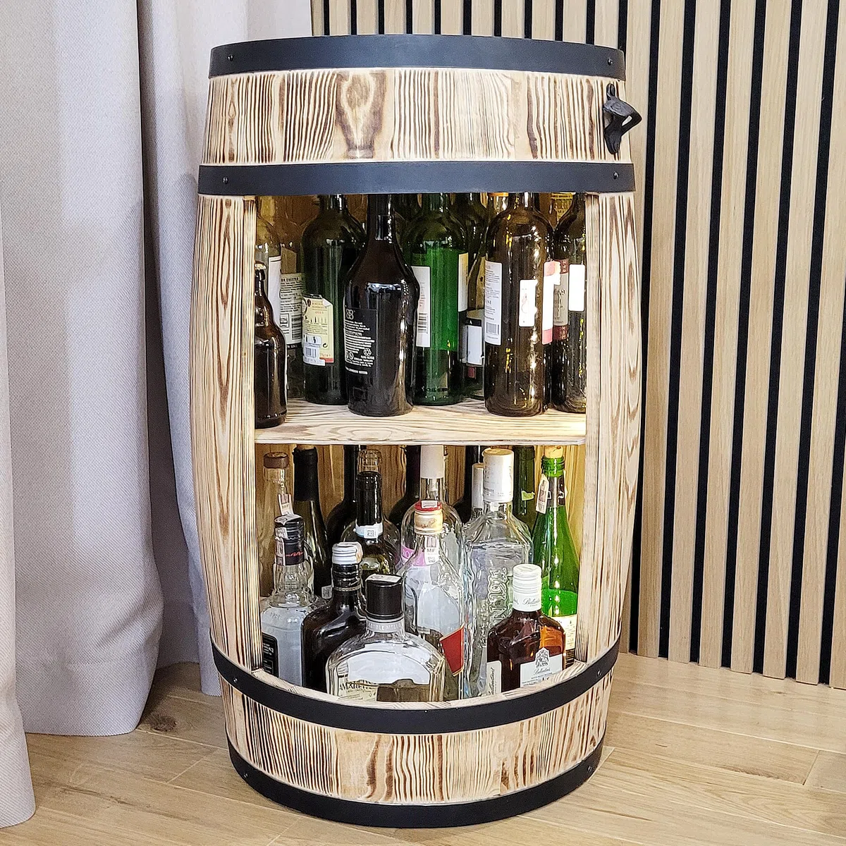 weeco Barile in legno con luci a LED – Armadietto da bar – Barile per vino – Armadietto per vino in stile retrò – Bar in botte di legno – Barile di vino bar 80 x 50 cm