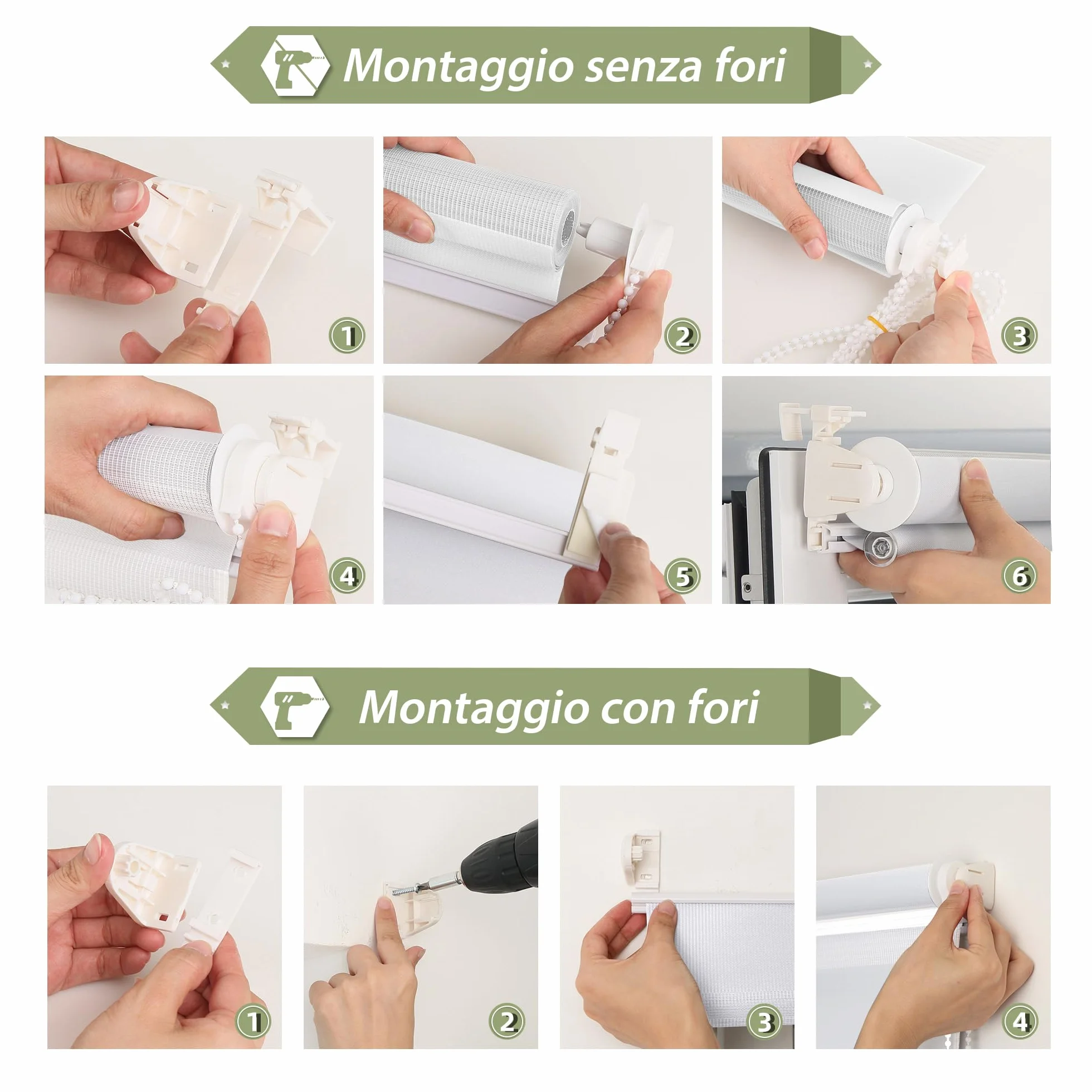 HOMEDEMO Tenda a rullo per interni Doppio Strato Senza Foratura, 50L x 230A cm, Bianco, Oscurante Giorno e Notte