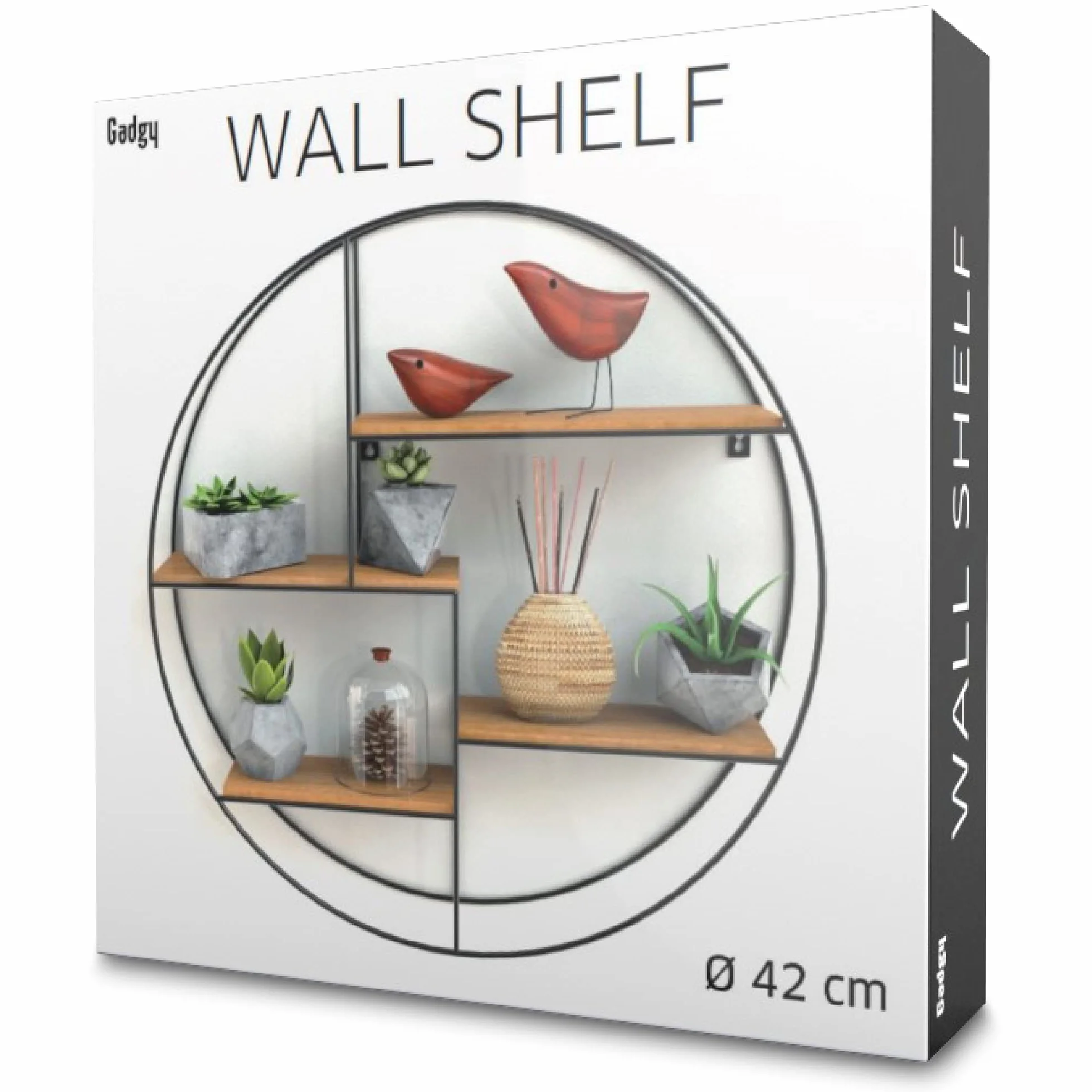 Mensola Rotonda da Parete con 4 Ripiani Gadgy in Legno e Metallo, Stile Industriale, 42 x 10 cm