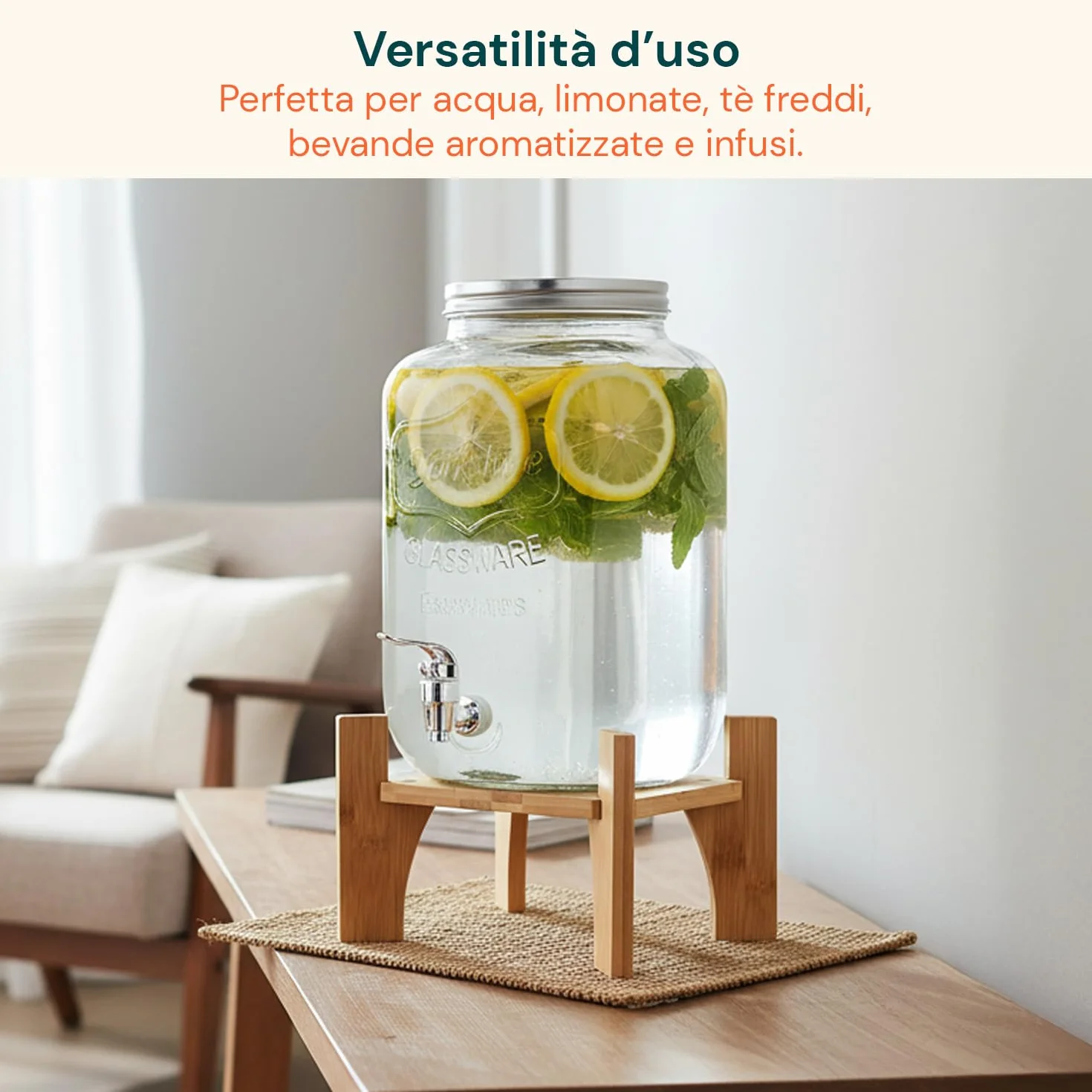 Avilia Dispenser Bevande in Vetro 8 Litri Rubinetto Acciaio Inox per Acqua e Bibite con Infusore
