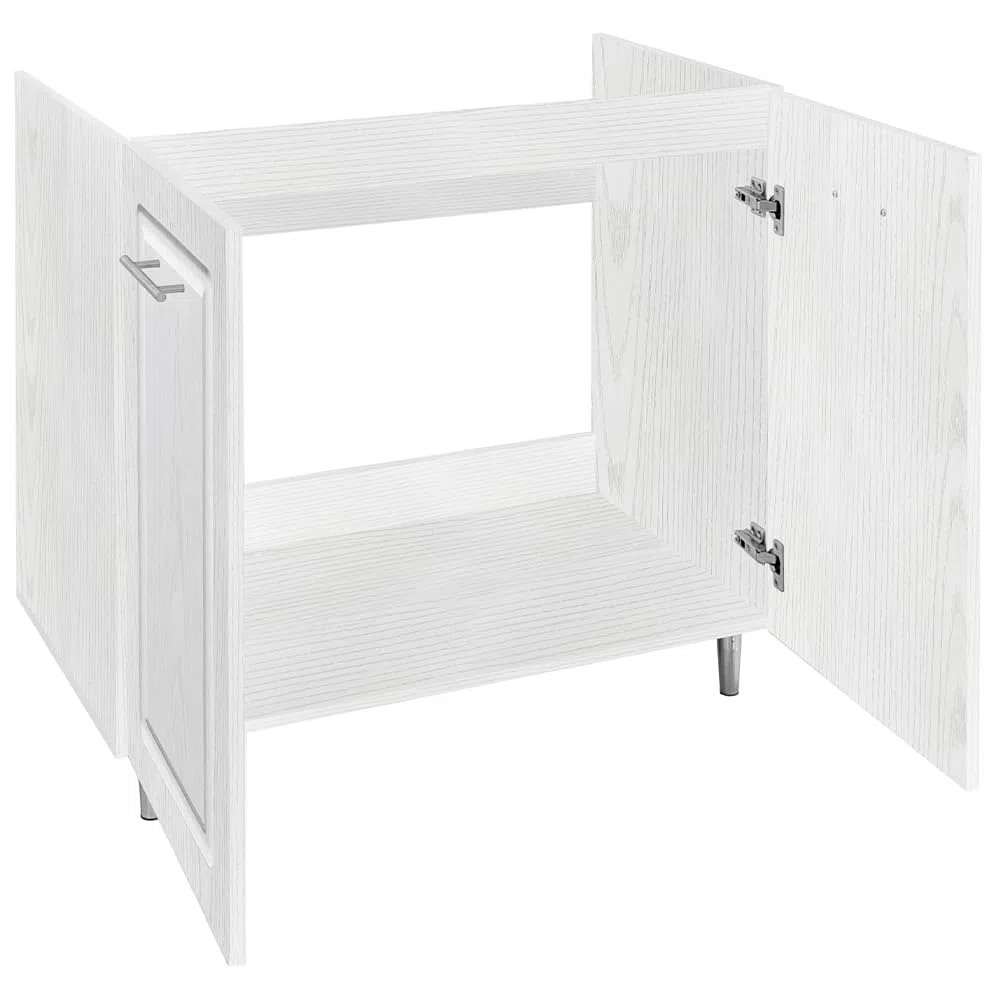 Shally Dogan Mobile Sottolavello Base per Cucina con Due Ante Design Boiserie, Mobiletto Componibile con Struttura in Legno Robusta, Mobile Sotto Lavello, 80 x 50 x 85H cm (Bianco Frassinato)
