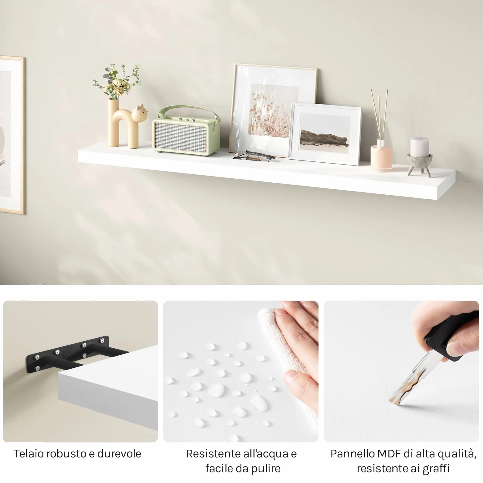 WOLTU Półka Ścienna Prostokątna Biblioteczka Biała 120cm RG9315ws