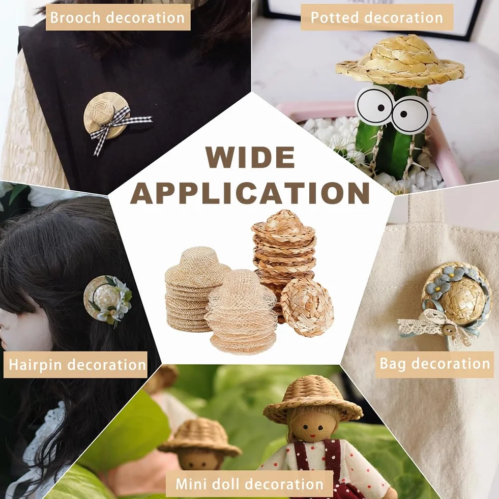 AHANDMAKER 30 Mini Cappelli di Paglia per Bricolage, Bambole, Ornamenti, Decorazioni Abbigliamento