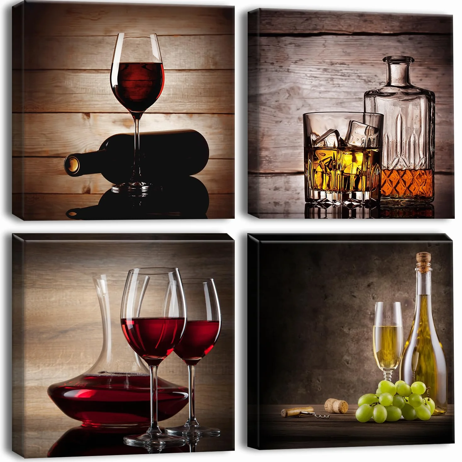 Artscope 4 parti Stampa su tela - Bicchiere da vino rosso, decorazione da parete per camera da letto, dipinti ad olio per casa, bagno, soggiorno, 30 x 30