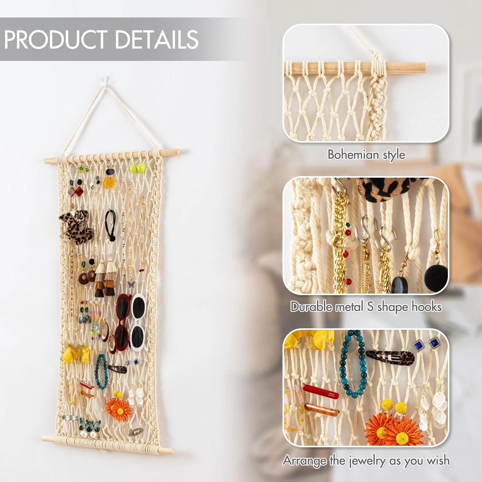 Pretty Jolly Organizer da parete per gioielli con 20 ganci a forma di S, collane, orecchini, bracciali, anelli (giallo)