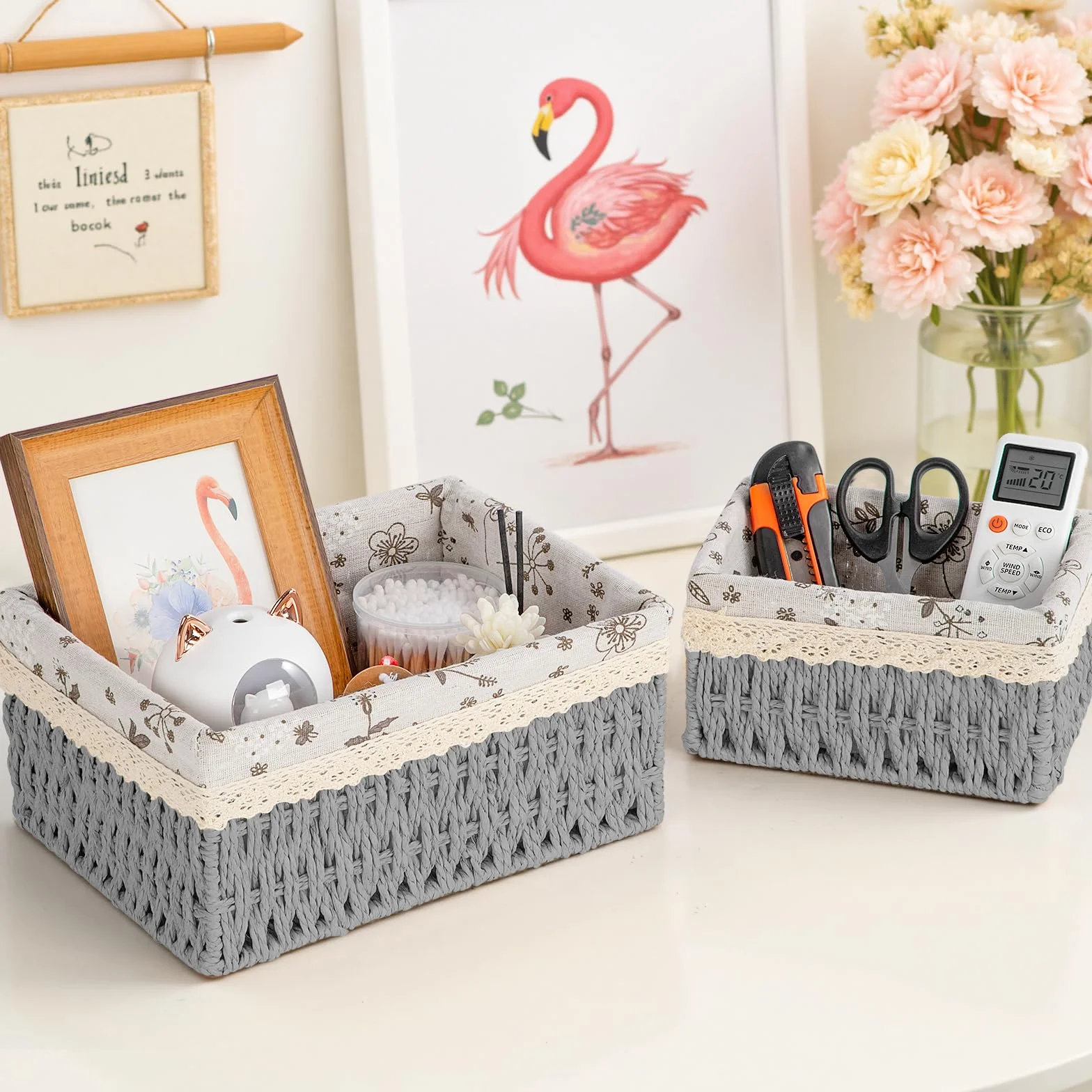 Cestini Portaoggetti Set di 3 Cesto Porta Giocattoli Cestino da Bagno Vimini Grigio