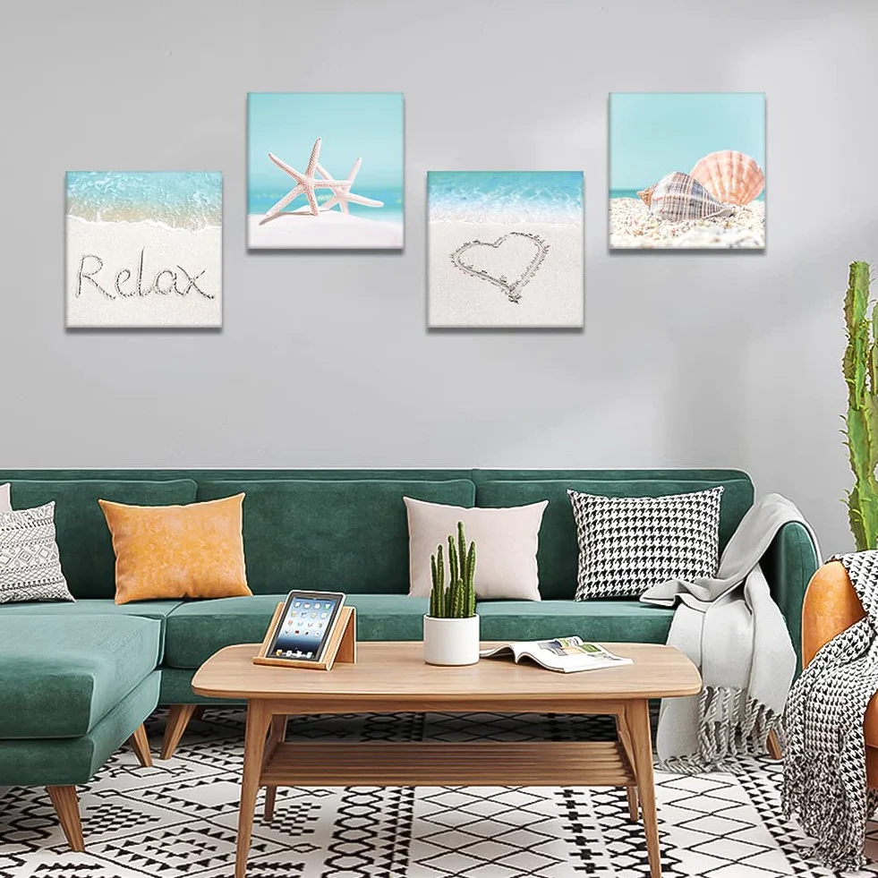 Artscope Stampe e Quadri su Tela 4 pz. Crostacei e Spiagge Immagine Fotografia Murale Tela Wall Art Bel Regalo per Home Decor Ristorante Cucina Regalo di Anniversario Compleanno 30x30CM