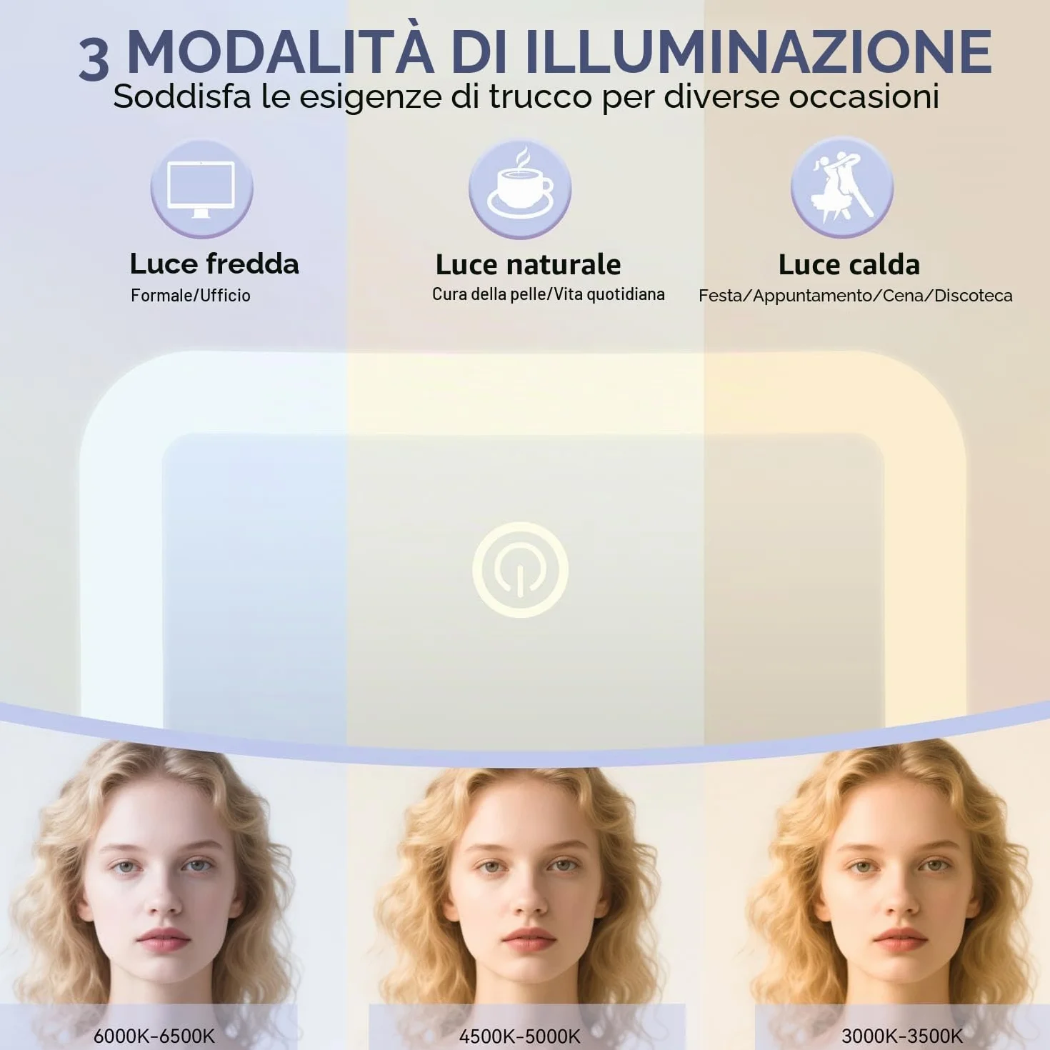 Auxmir Specchio Ingranditore 30X Ricaricabile, Specchio Trucco con 3 Colori di Luce LED, Luminosità Regolabile Ventosa Potente, Specchio Cosmetico da Bagno