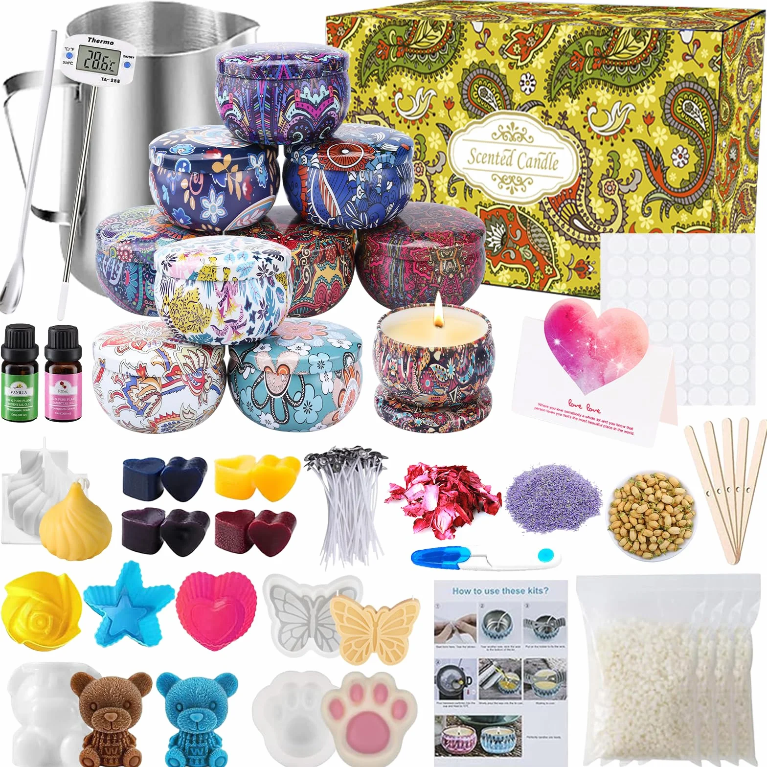 UCAMP Kit per Realizzare Candele Fai da Te per Principianti con Lattine e Stoppini