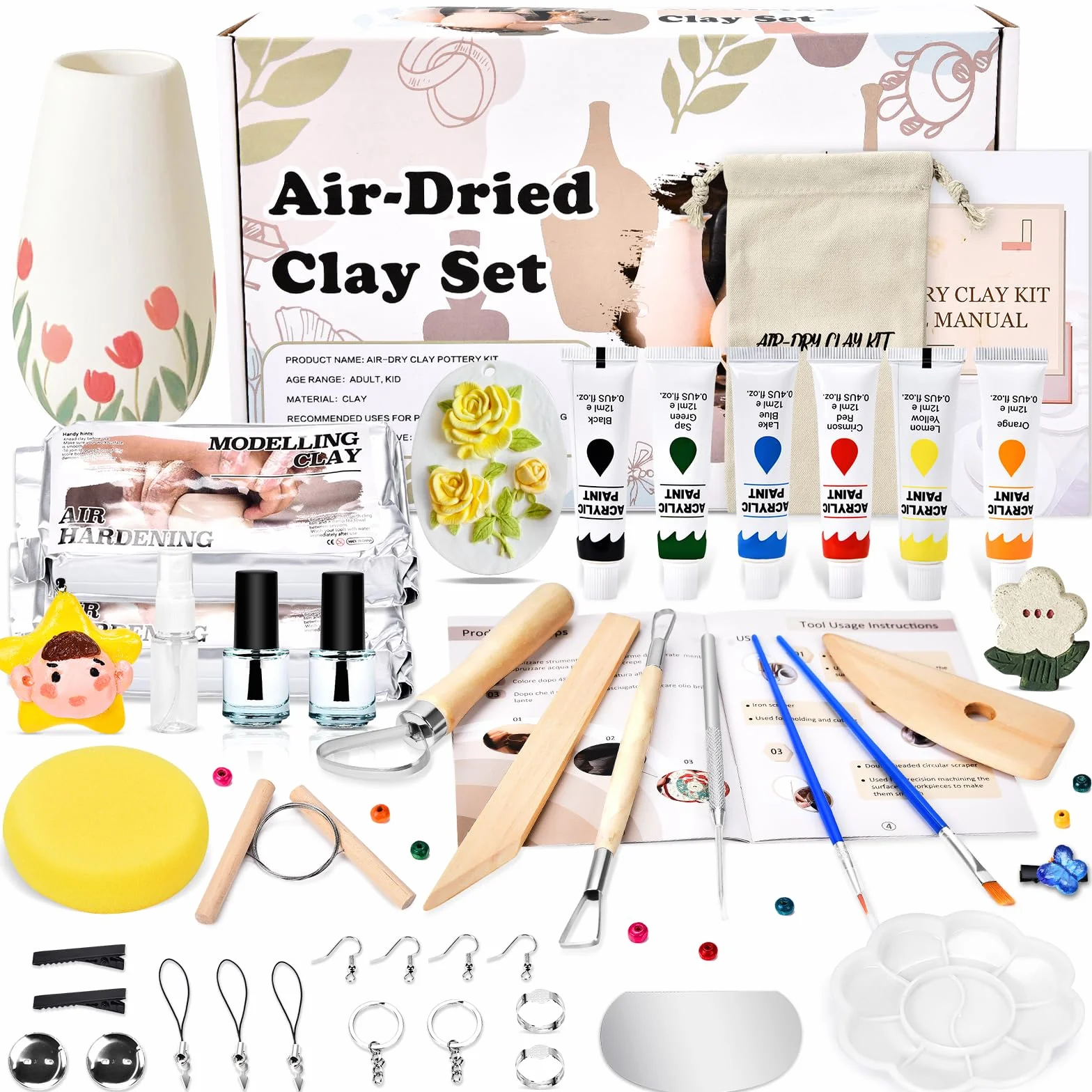 Kit Ceramica Fai da Te per Principianti, Set Argilla Senza Cottura Essiccata all'Aria