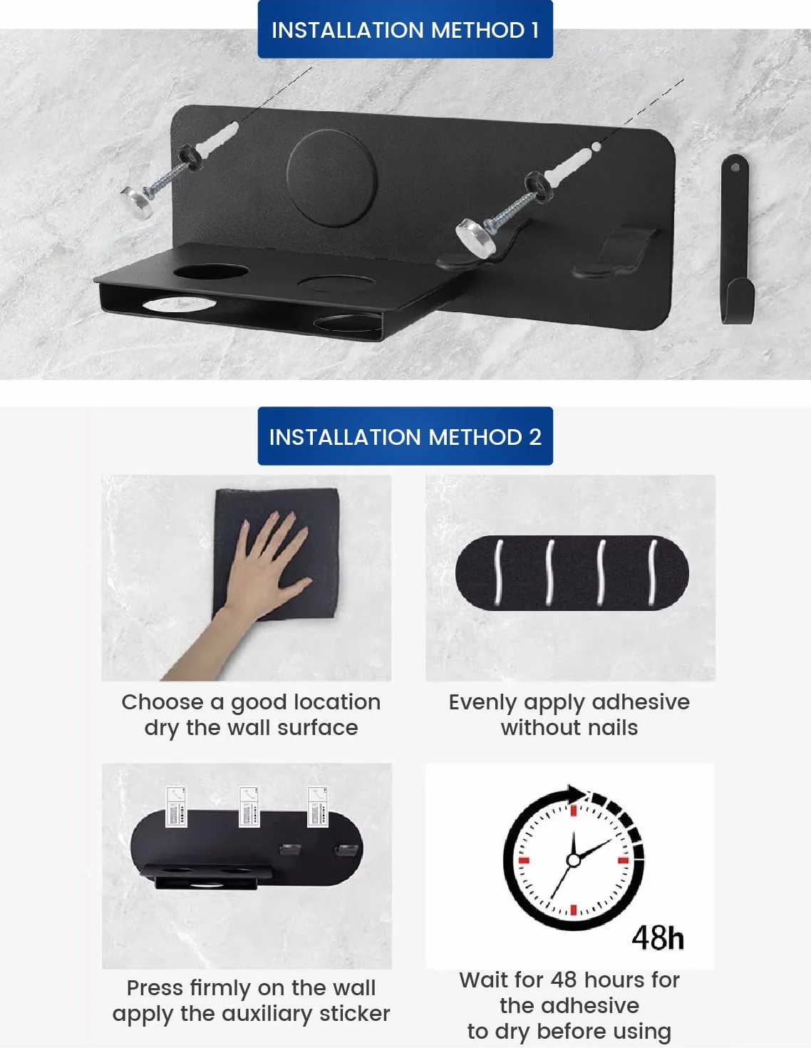 Porta Phone Bagno da Muro, Porta Phon da Muro, Porta Asciugacapelli da Parete Compatibile con Dyson Supersonic, Hair Dryer Holder Contenere Fino a 5 Bocchette per Asciugacapelli(Nero)