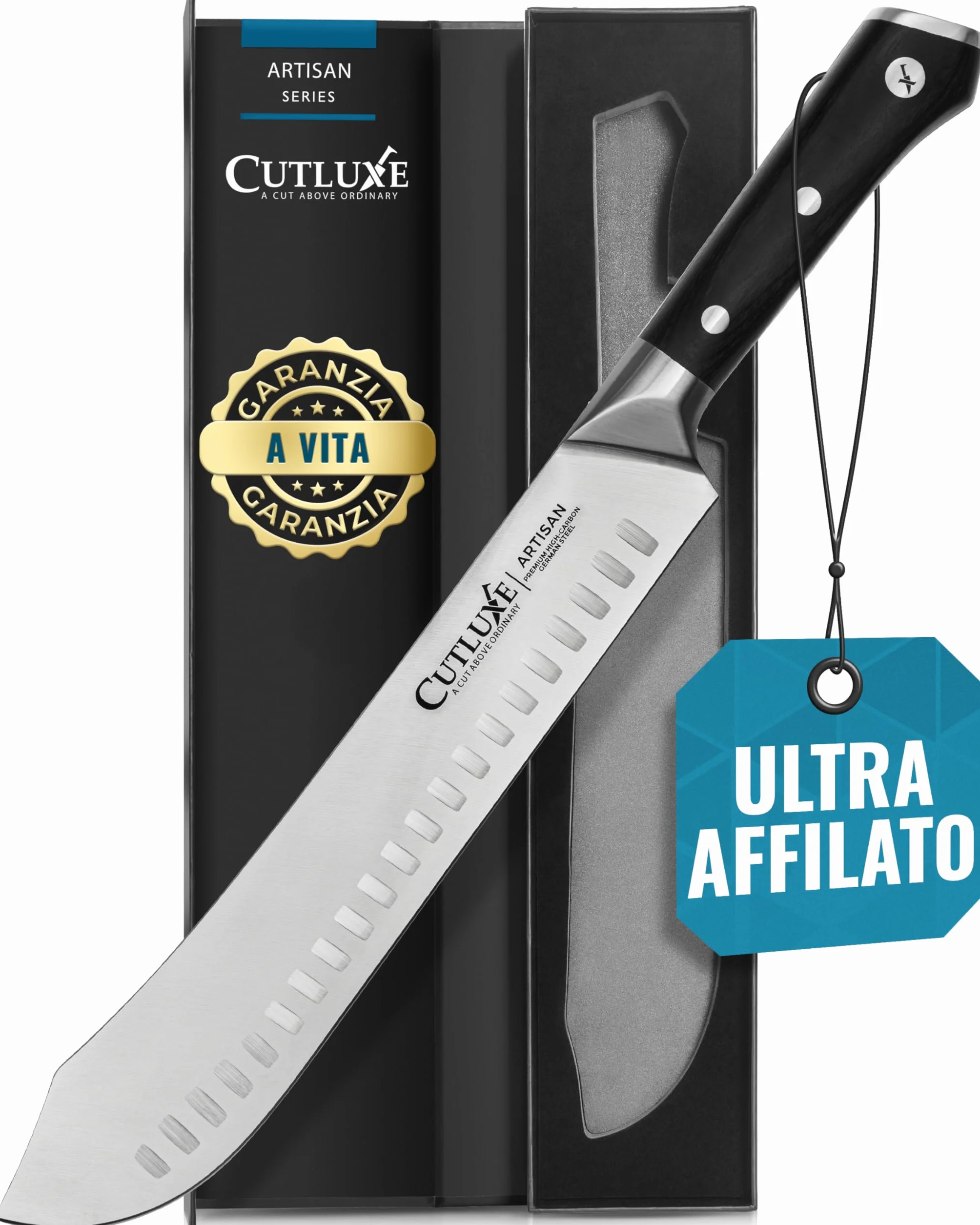 Cutluxe Coltello da Macellaio 25cm, Coltello Bull Nose, Acciaio al Carbonio, Lama Affilata e Resistente, Artisan Series