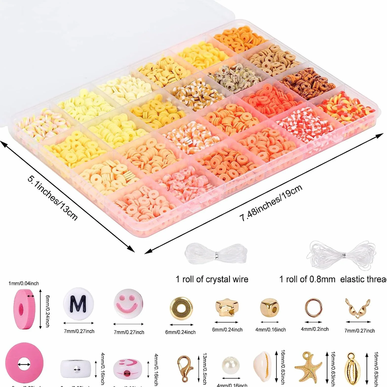 Qikuver Kit per la creazione di bracciali, 8230 perline in argilla, 60 colori, 3 scatole di perline per la creazione di gioielli, perline rotonde con lettere, cuori e motivi con ciondoli, braccialetti
