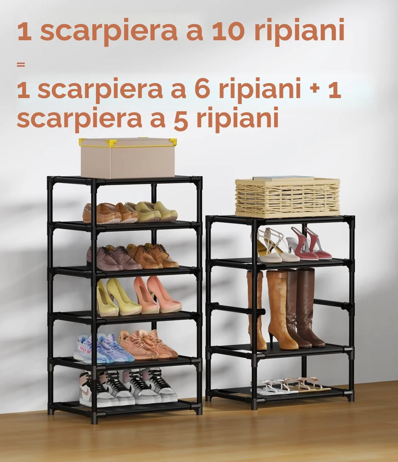 Vicye Scarpiera 11 Ripiani Copertura Antipolvere Impermeabile Slim Tessuto per 20-22 Paia Scarpe Nera