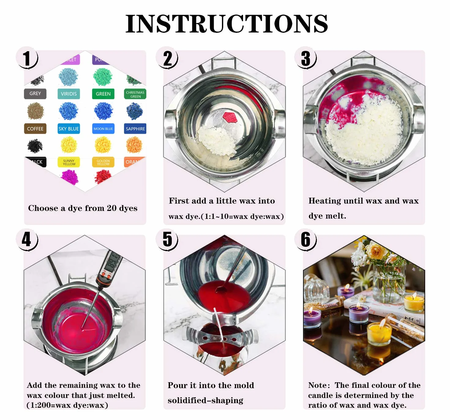 34 coloranti per Candele colorante per Cera di soia in Fiocchi per la Produzione di Candele colorante per Cera per Candele Fai-da-Te 5 g per Confezione