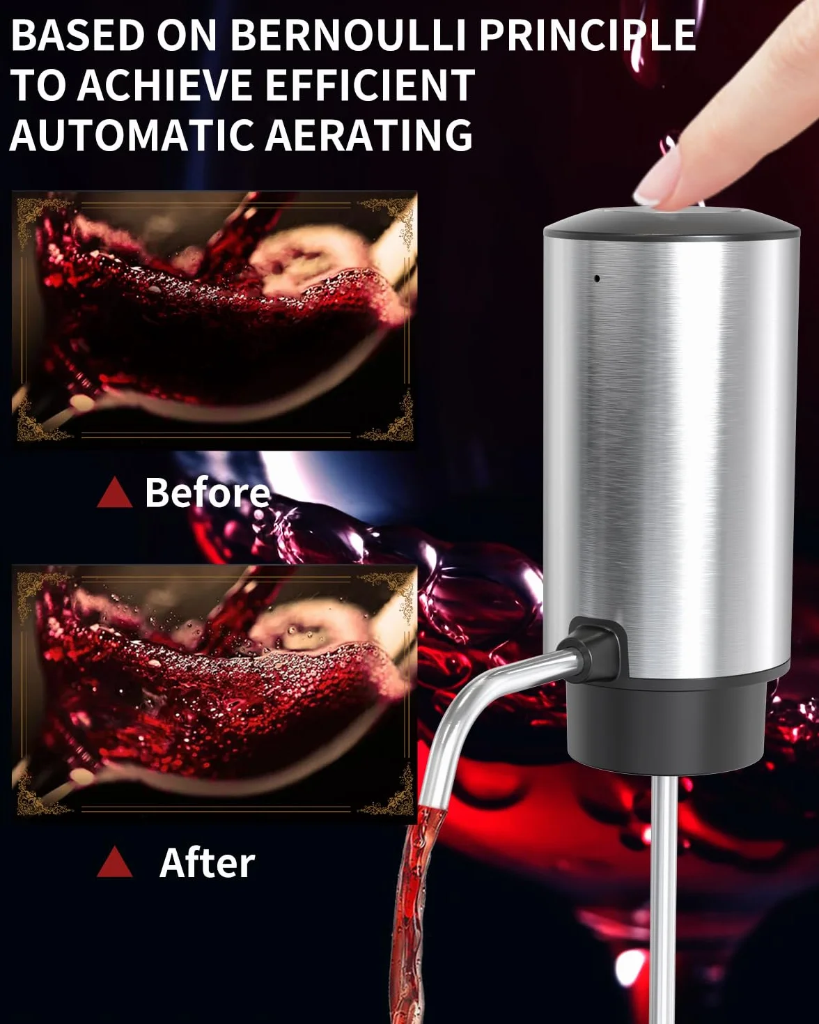 CIRCLE JOY Aeratore Elettrico per Vino Decanter Ricaricabile con Base di Conservazione Cavatappi e Tappo Sottovuoto Argento
