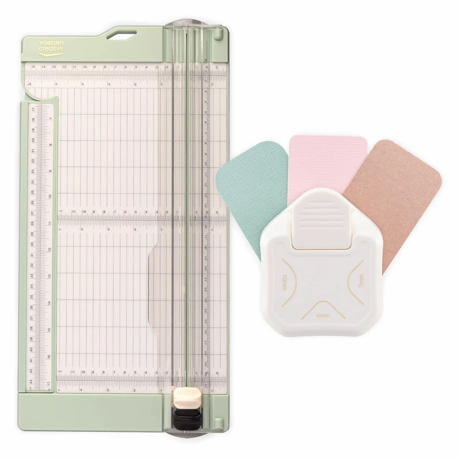 Vaessen Creative Set Creativo Taglierina per Carta 15,2 x 30,5 cm - Incluso Perforatore per Angoli 3 in 1-4-7-10 mm - Ideale per Biglietti, Fai da Te, Scrapbooking e Scatole Regalo - Design Sicuro
