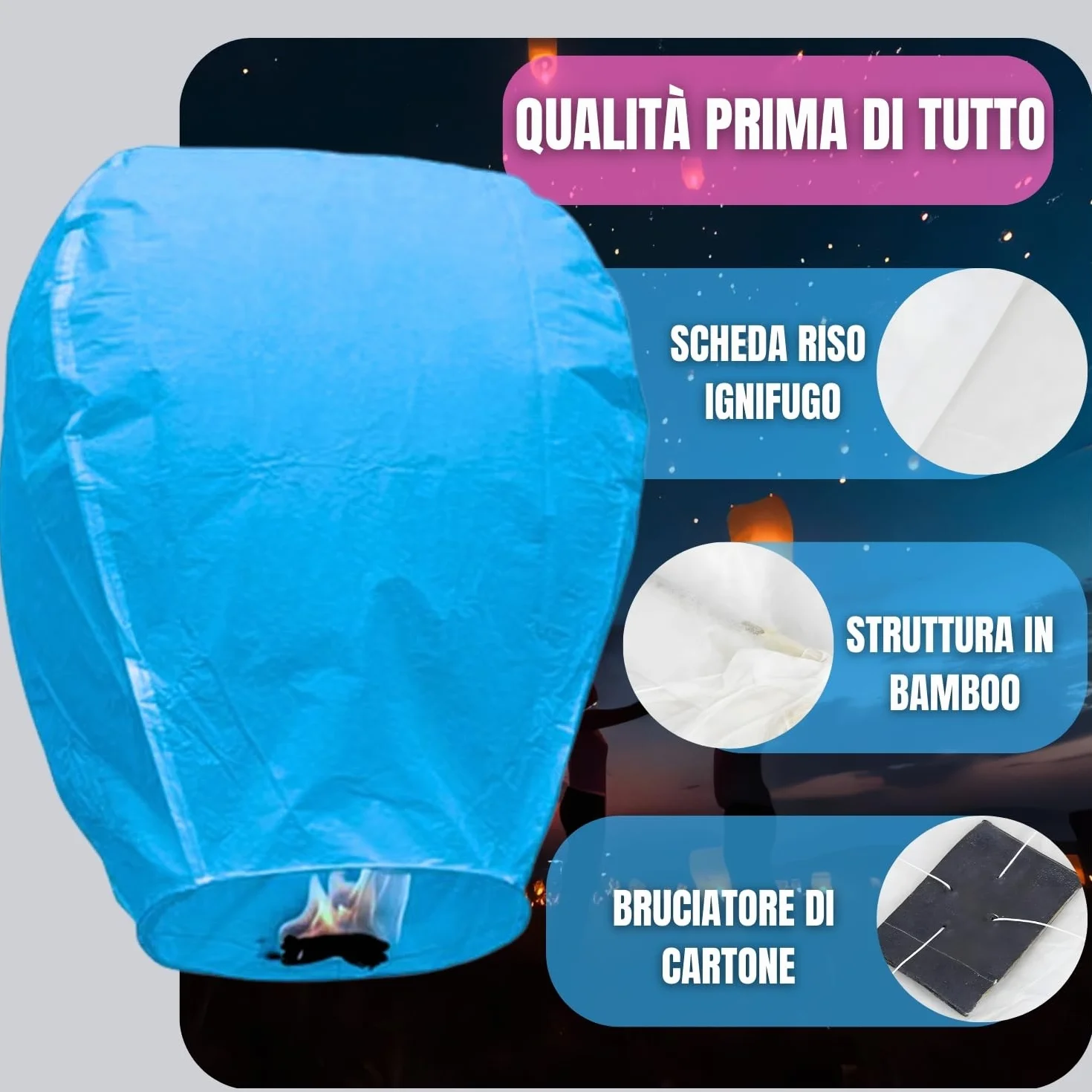 TellementHappy lanterna cinese volante 90 x 60 cm 10 pezzi blu carta biodegradabile