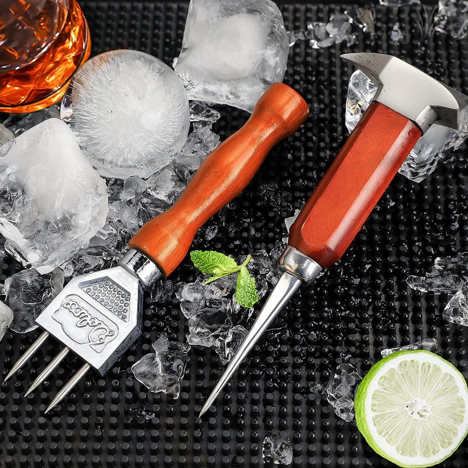 Ice Pick Set di 2 con Manico in Legno, Cippatrice per Il Ghiaccio 304 in Acciaio Inox,Tritaghiaccio,Scalpello per Ghiaccio, Ghiaccio Tritato, di sicurezza per bar da cucina