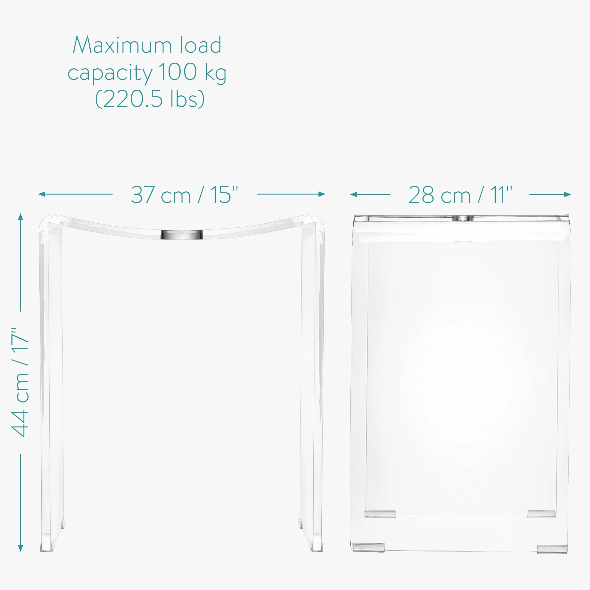 Navaris Sgabello Doccia - Sedia Plexiglass Acrilico 43,5 x 37 x 28 cm - Fino a 100 kg - Sgabello Decorativo Casa - Sgabello Bagno Impermeabile Trasparente