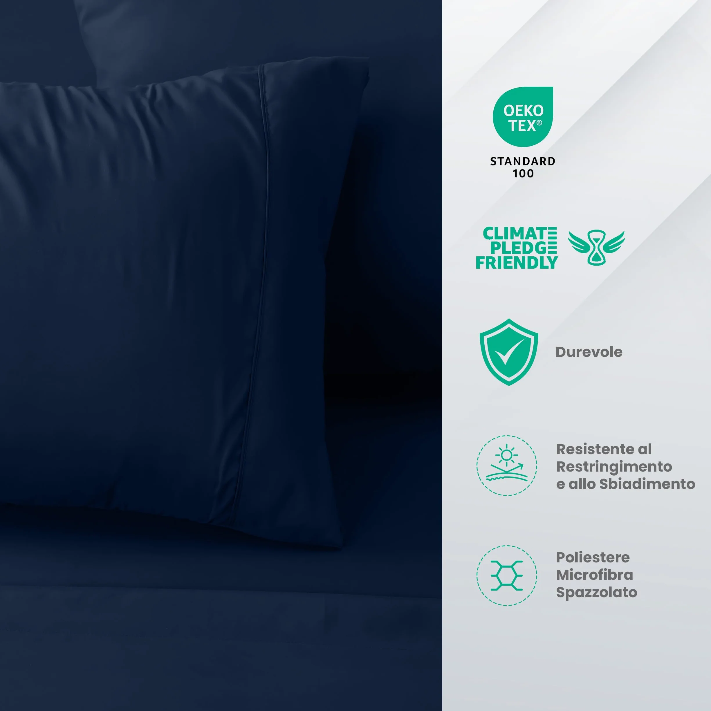 Utopia Bedding Set Lenzuola Matrimoniali 4 Pezzi 180x200 cm Spazzolata Poliestre Microfibra Oeko-Tex Blu Navy