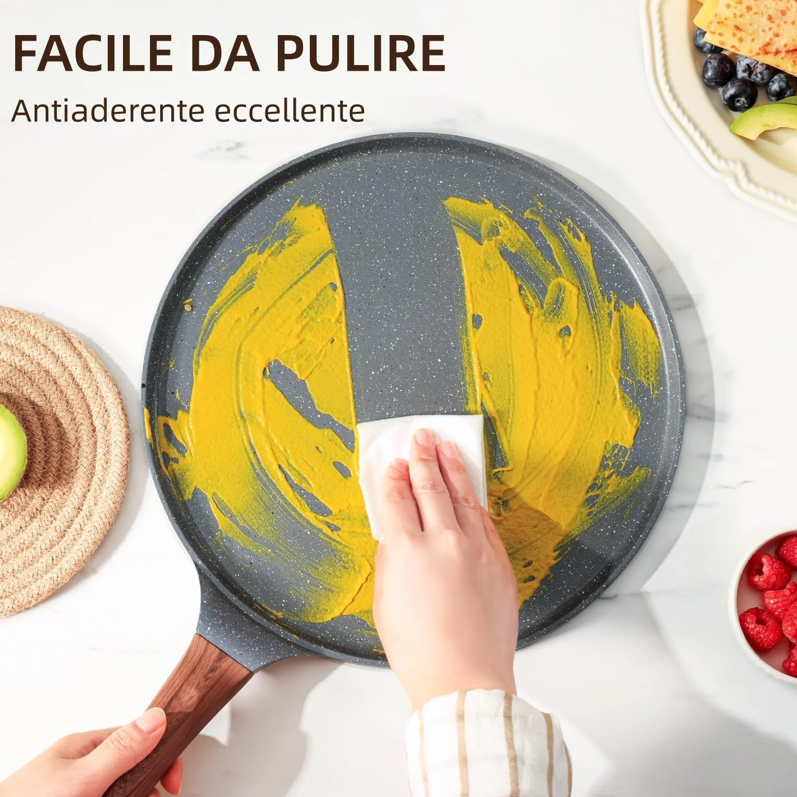 SENSARTE Padella per Crepe 26cm Antiaderente Granito Crepiera con Distributore Impasti Induzione