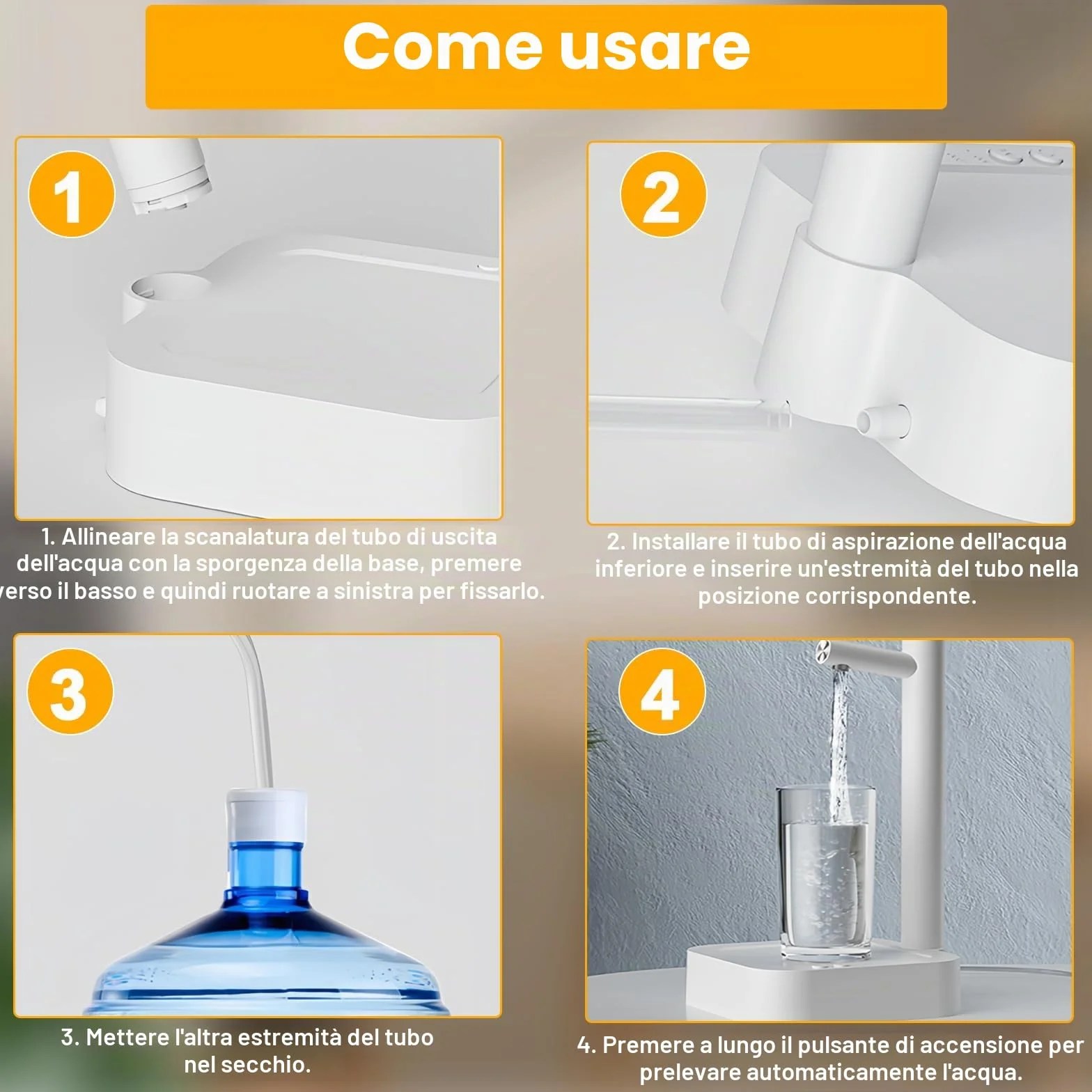 Dispenser di Acqua Intelligente, Pompa per Bottiglia d'Acqua USB, Ricarica Automatica 7 Livelli