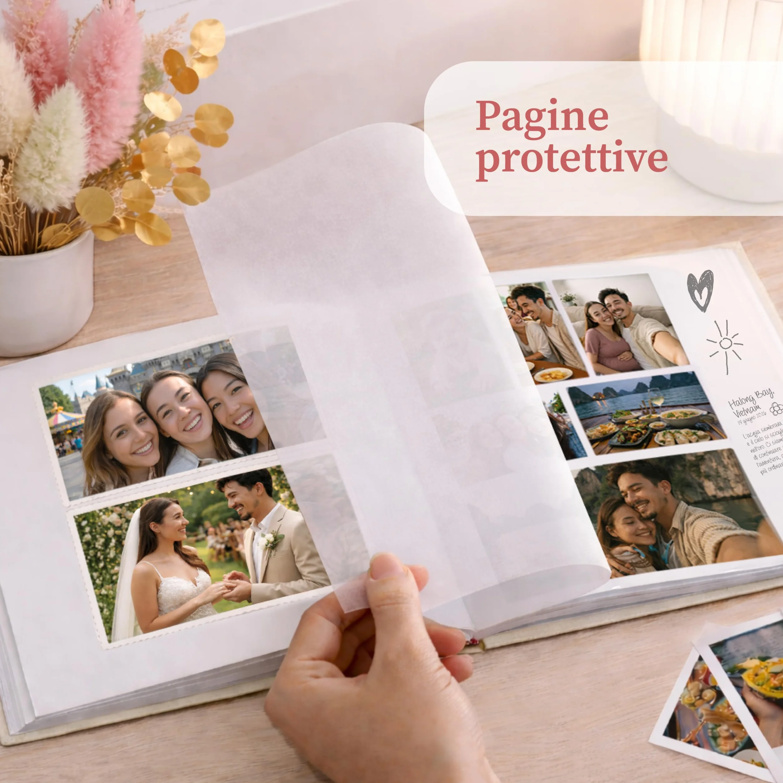 Zenacolor Album Fotografico Scrapbook in Lino 30x30cm Beige 100 Pagine 500 Foto