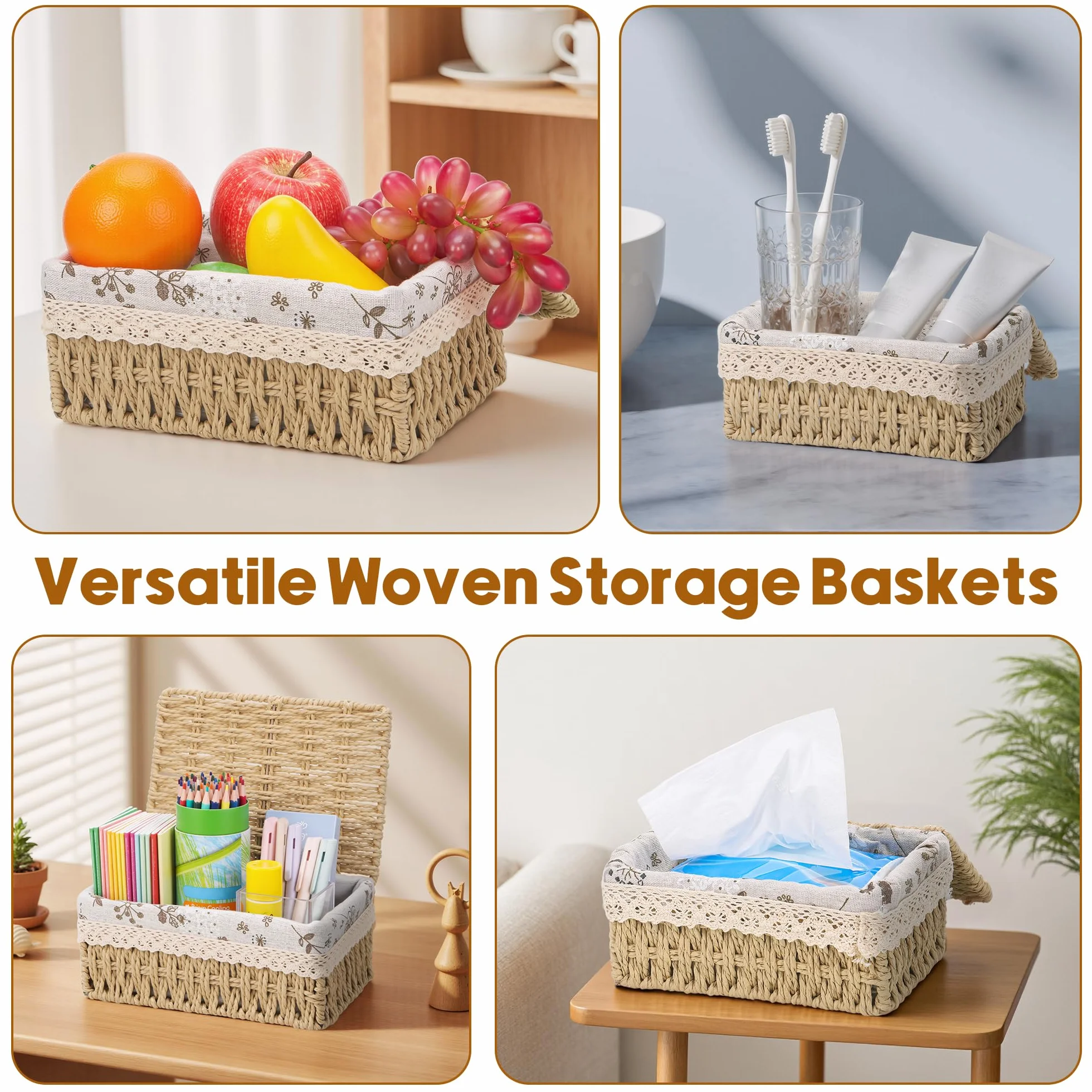 Starvortex Set di 3 Cestini Portaoggetti con Coperchio, Vimini Intrecciato a Mano, Lavabili, per Cucina e Bagno