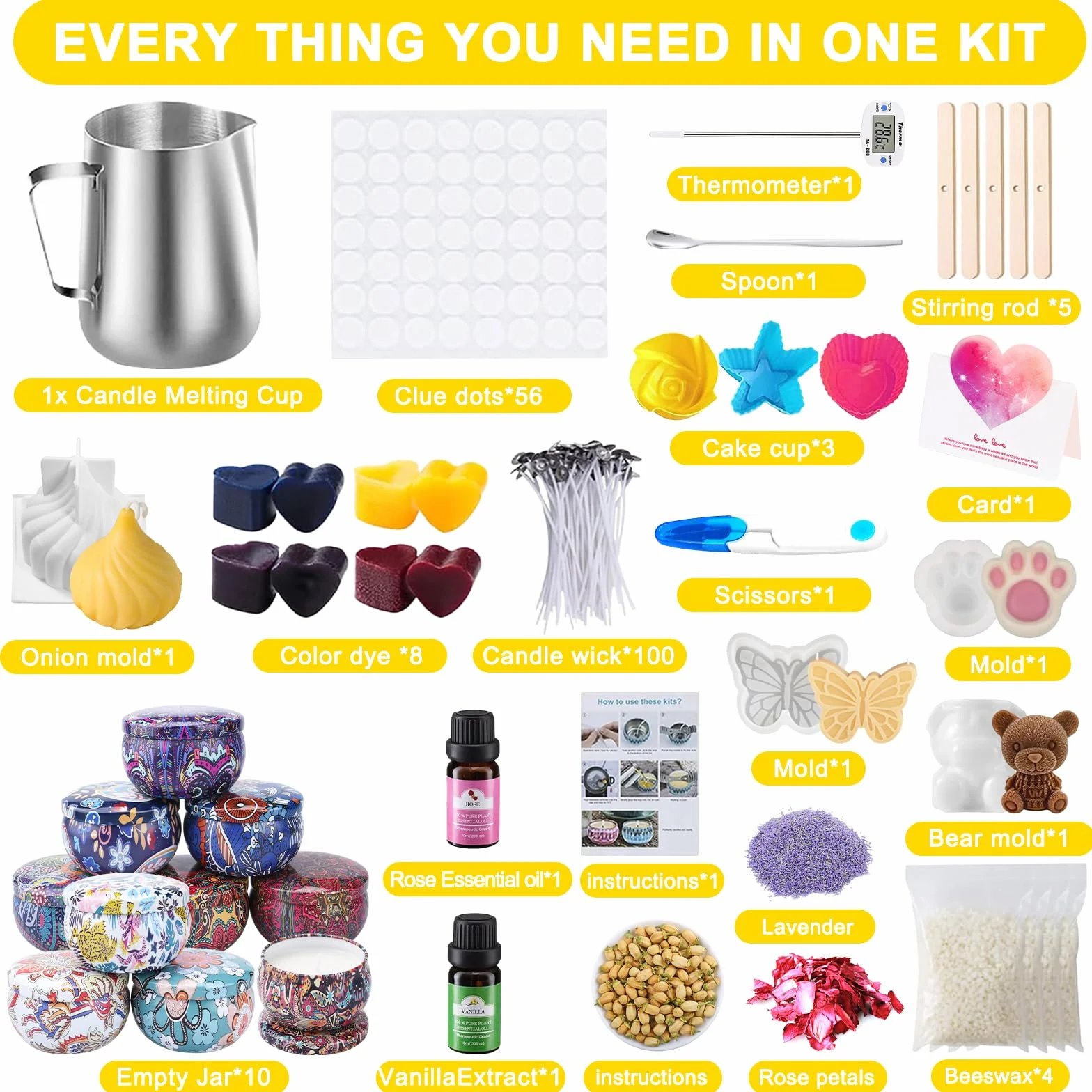 UCAMP Kit per Realizzare Candele Fai da Te per Principianti con Lattine e Stoppini