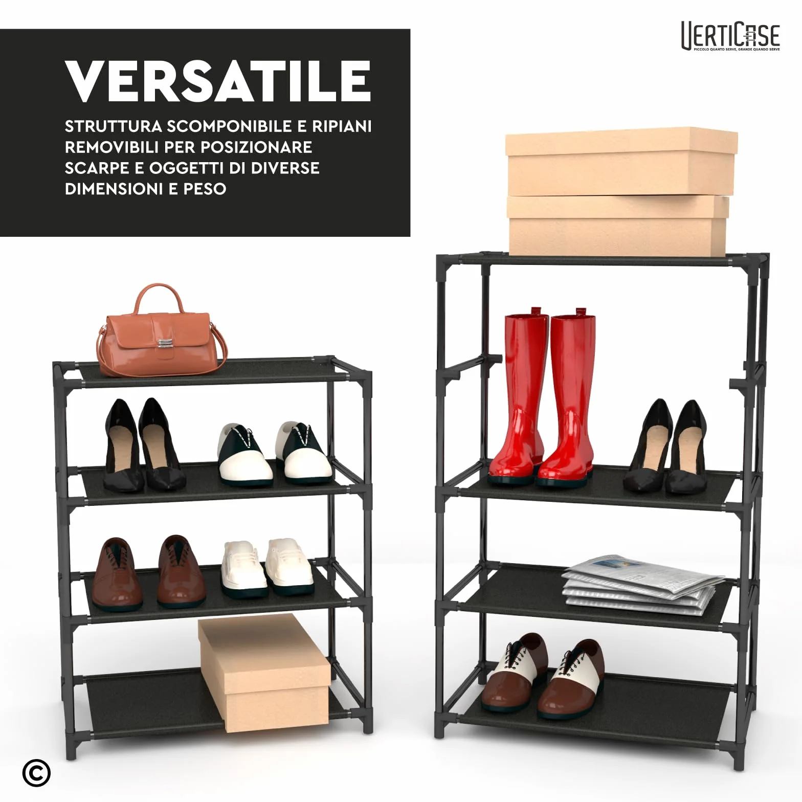 Scarpiera Slim Salvaspazio 10 Ripiani Tessuto Impermeabile Nera 45x175x28cm Scaffale Scarpe Verticale