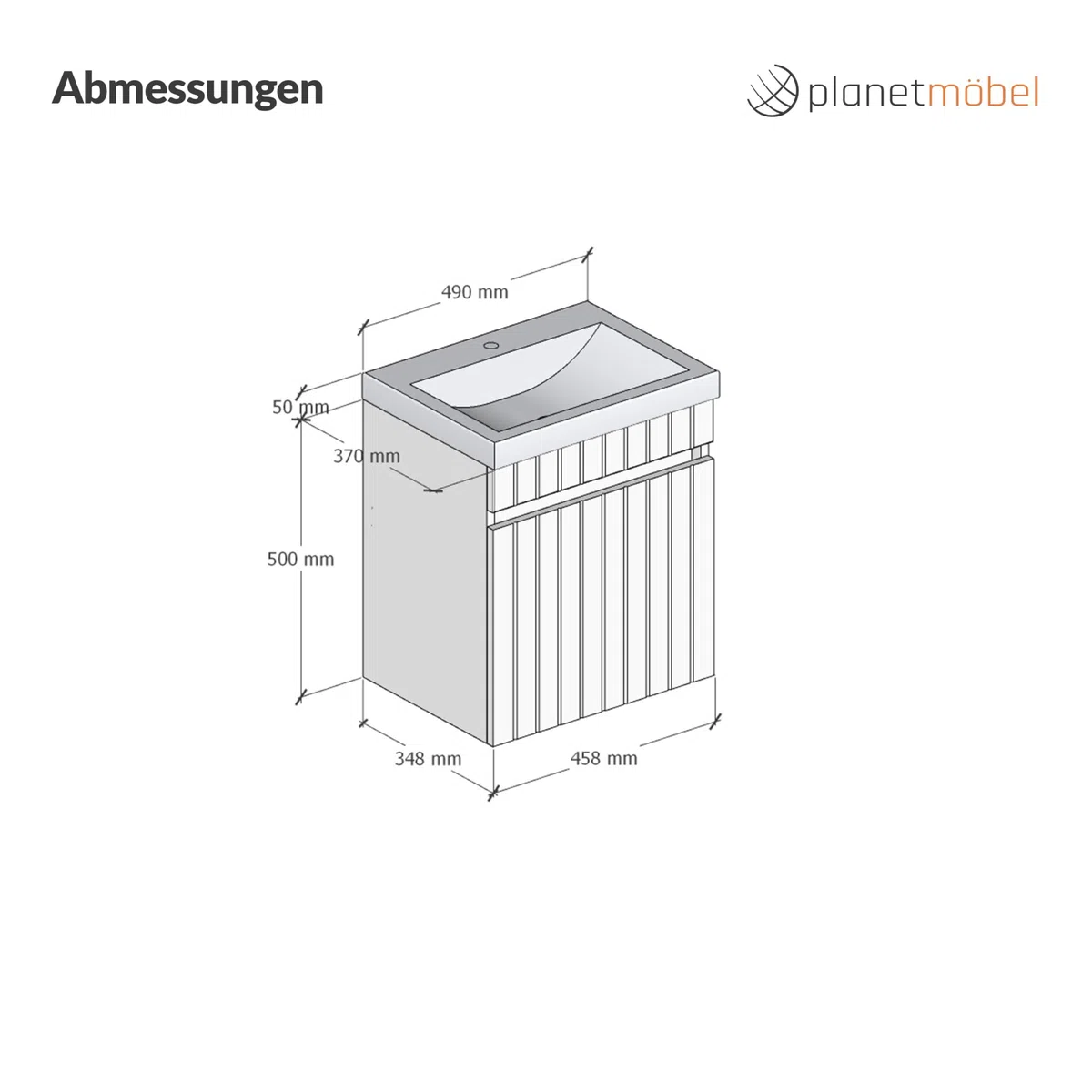 Planetmöbel Cosmia - Set di mobili da bagno, composto da lavandino con mobiletto da 50 x 60 x 35 cm, colore: bianco, lavabo in ceramica con cassetto