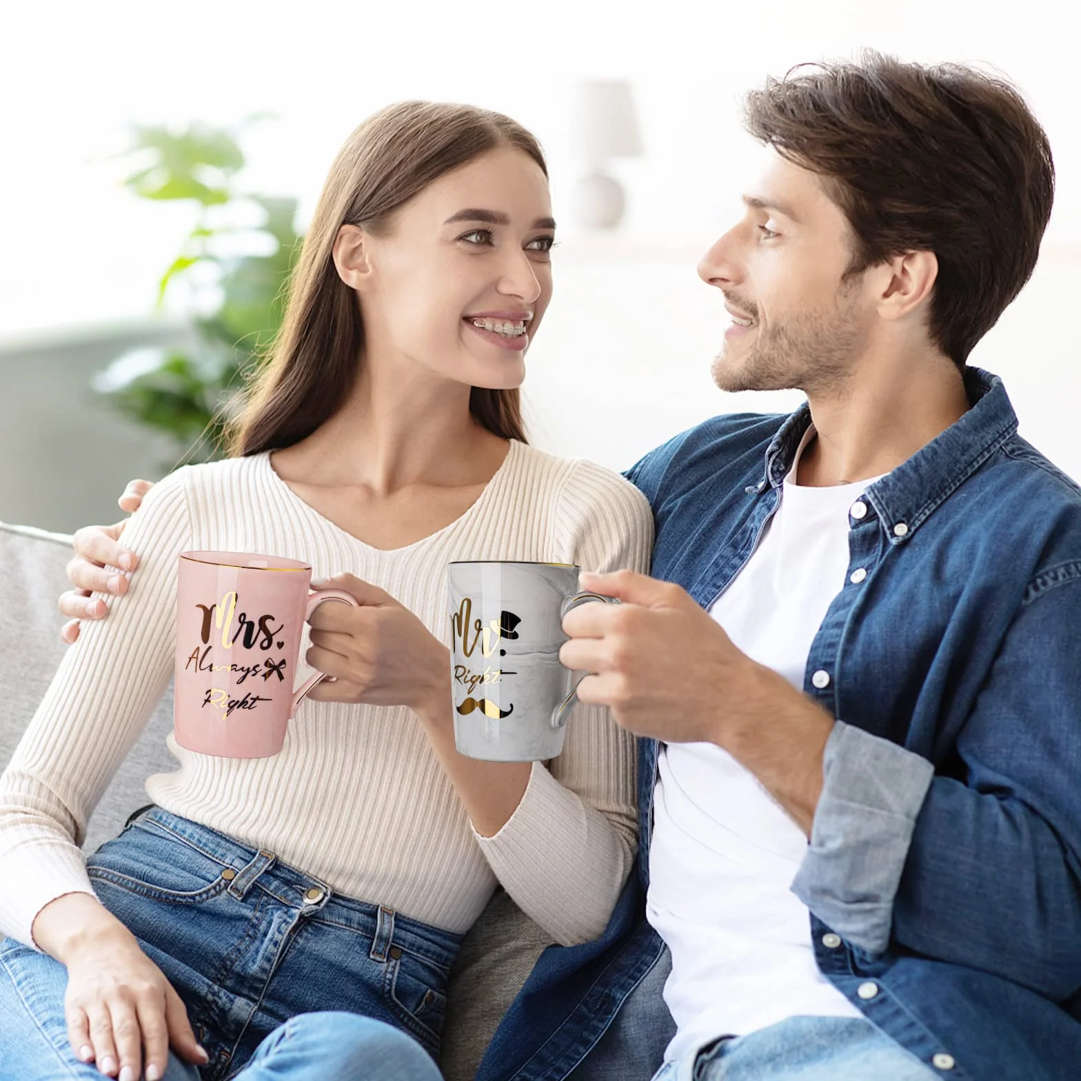 Tazza da Caffè in Ceramica Regalo Anniversario Matrimonio per Lui e Lei Mr Mrs Right