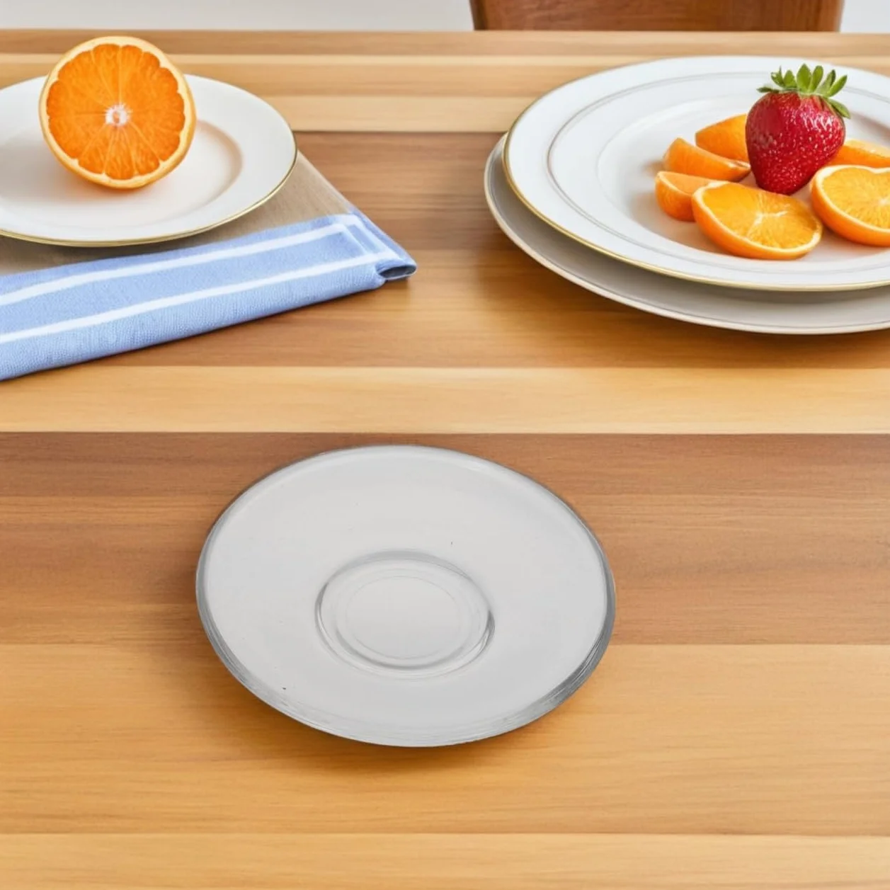 ULTECHNOVO 6 sottobicchieri decorativi in vetro trasparente, set di piattini rotondi per tazze da dessert snack, protezione da tavolino dal design elegante