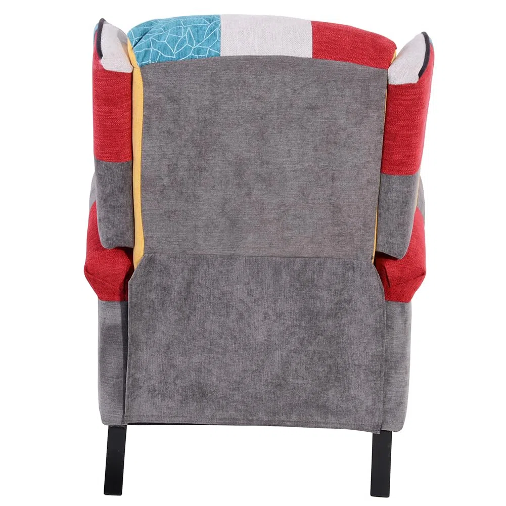 BAKAJI Poltrona Sedia Reclinabile Rivestita e Imbottita con Design Patchwork, Stile Toppe, Arredamento Casa Ideale per Lettura e Riposo, Schienale Comodo Ergonomico per Postura Dritta (Brown)