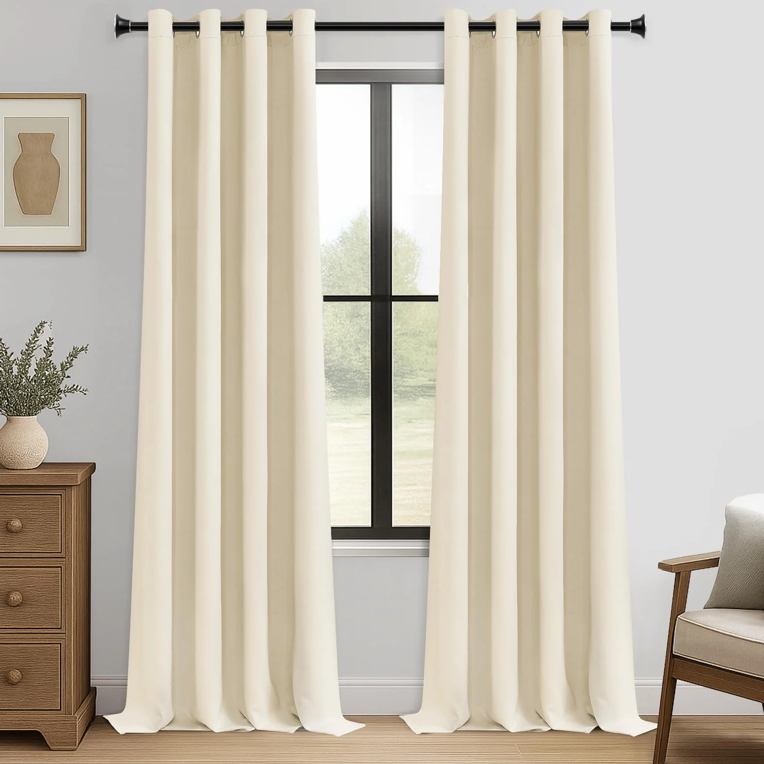 MRTREES 2 Pezzi Tende Oscuranti per Interni Isolanti Termiche con Occhielli Moderne Tenda Coprenti Tinta Unita per Camera da Letto e Soggiorno Elegante 140x260 CM Beige